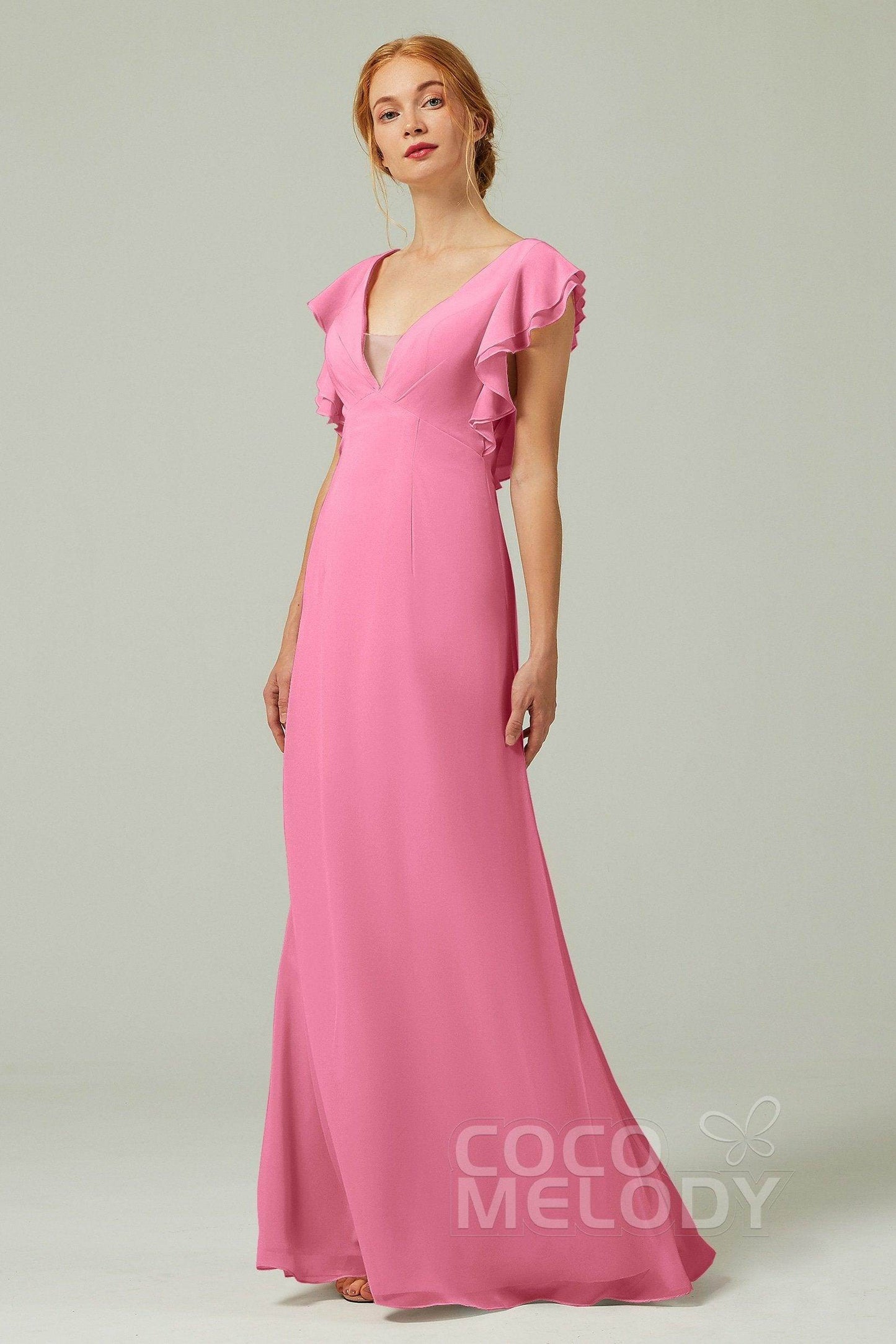Sheath-Column Floor Length Chiffon Bridesmaid Dress CB0304 - COCOMELODY