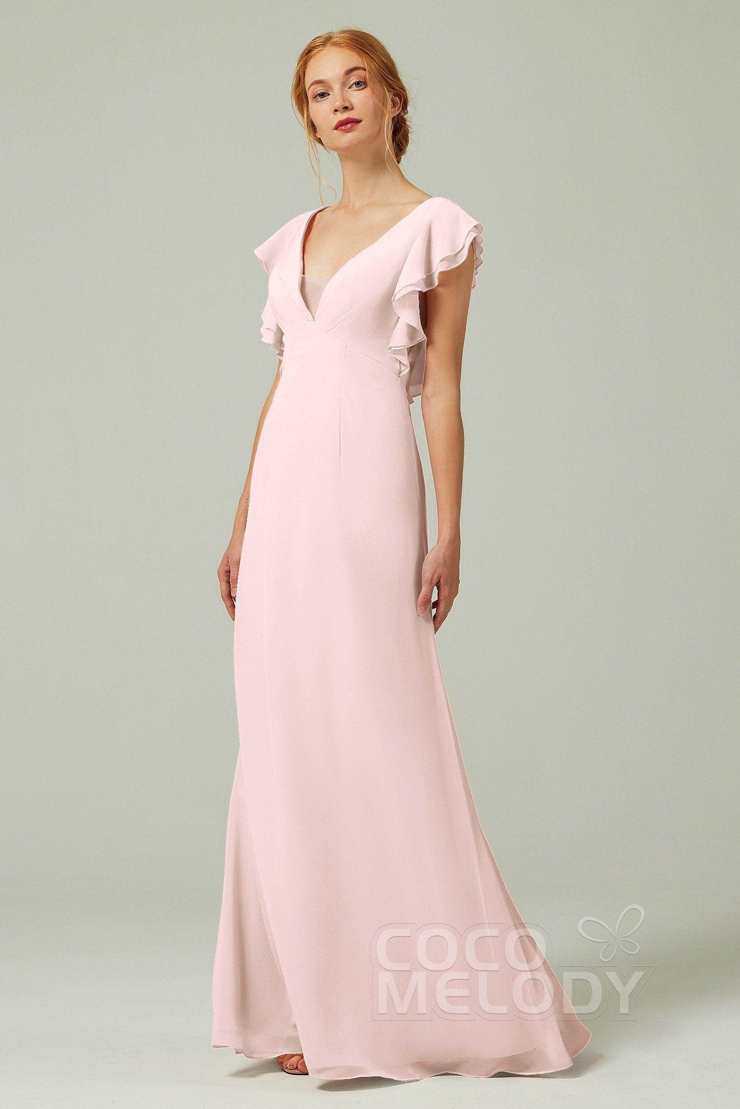 Sheath-Column Floor Length Chiffon Bridesmaid Dress CB0304 - COCOMELODY