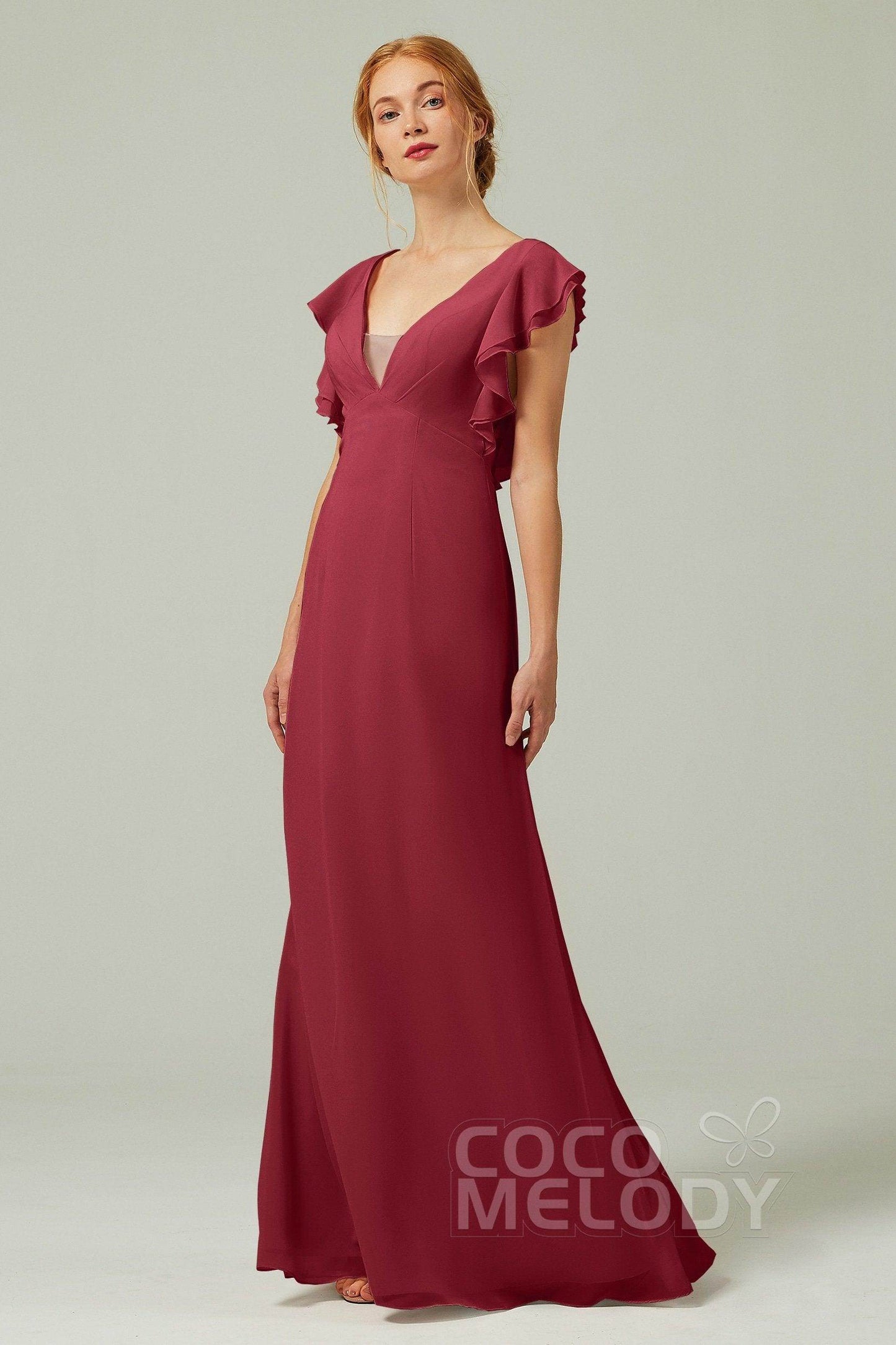 Sheath-Column Floor Length Chiffon Bridesmaid Dress CB0304 - COCOMELODY