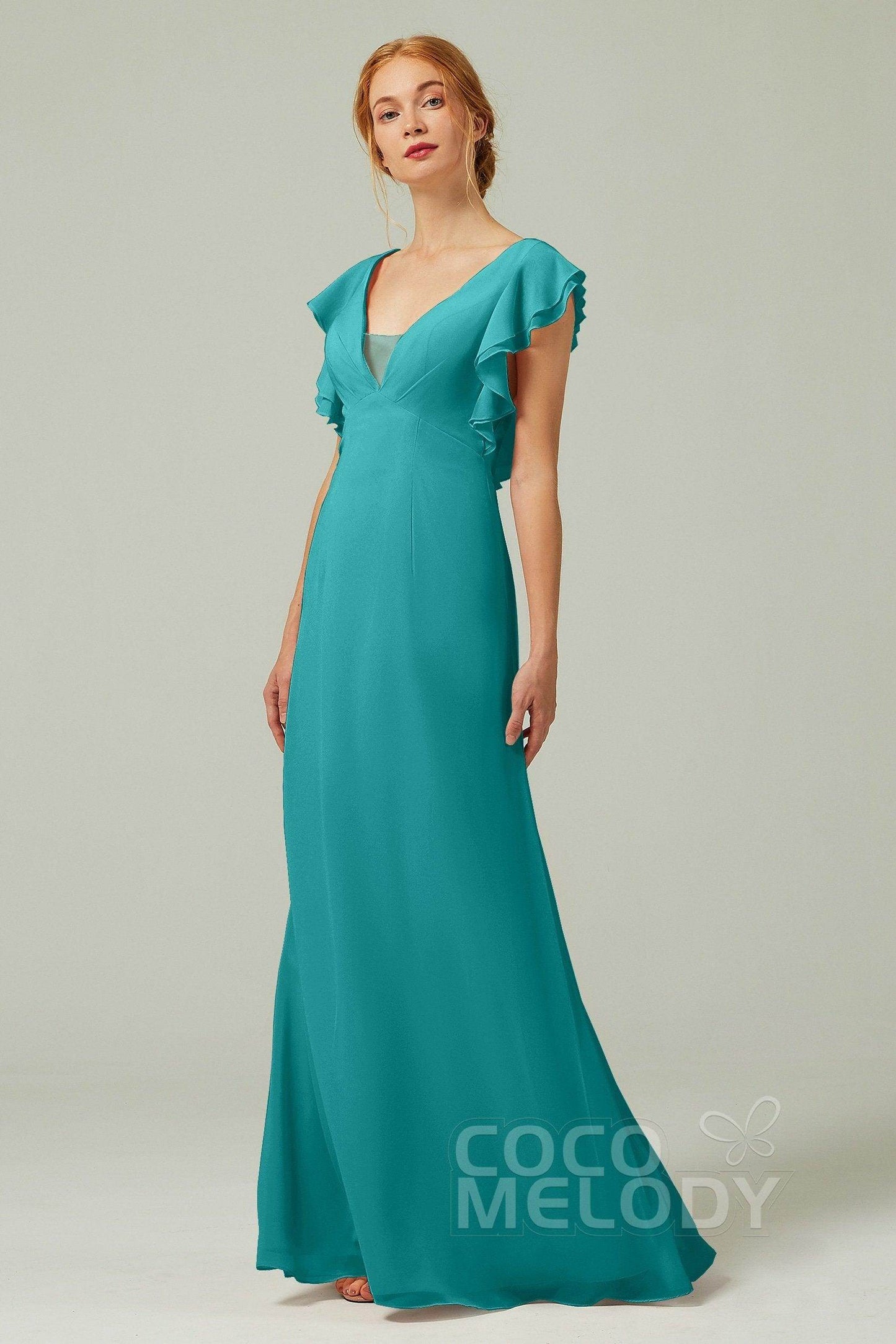 Sheath-Column Floor Length Chiffon Bridesmaid Dress CB0304 - COCOMELODY