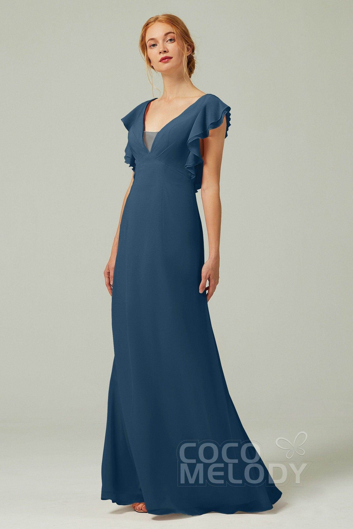 Sheath-Column Floor Length Chiffon Bridesmaid Dress CB0304 - COCOMELODY