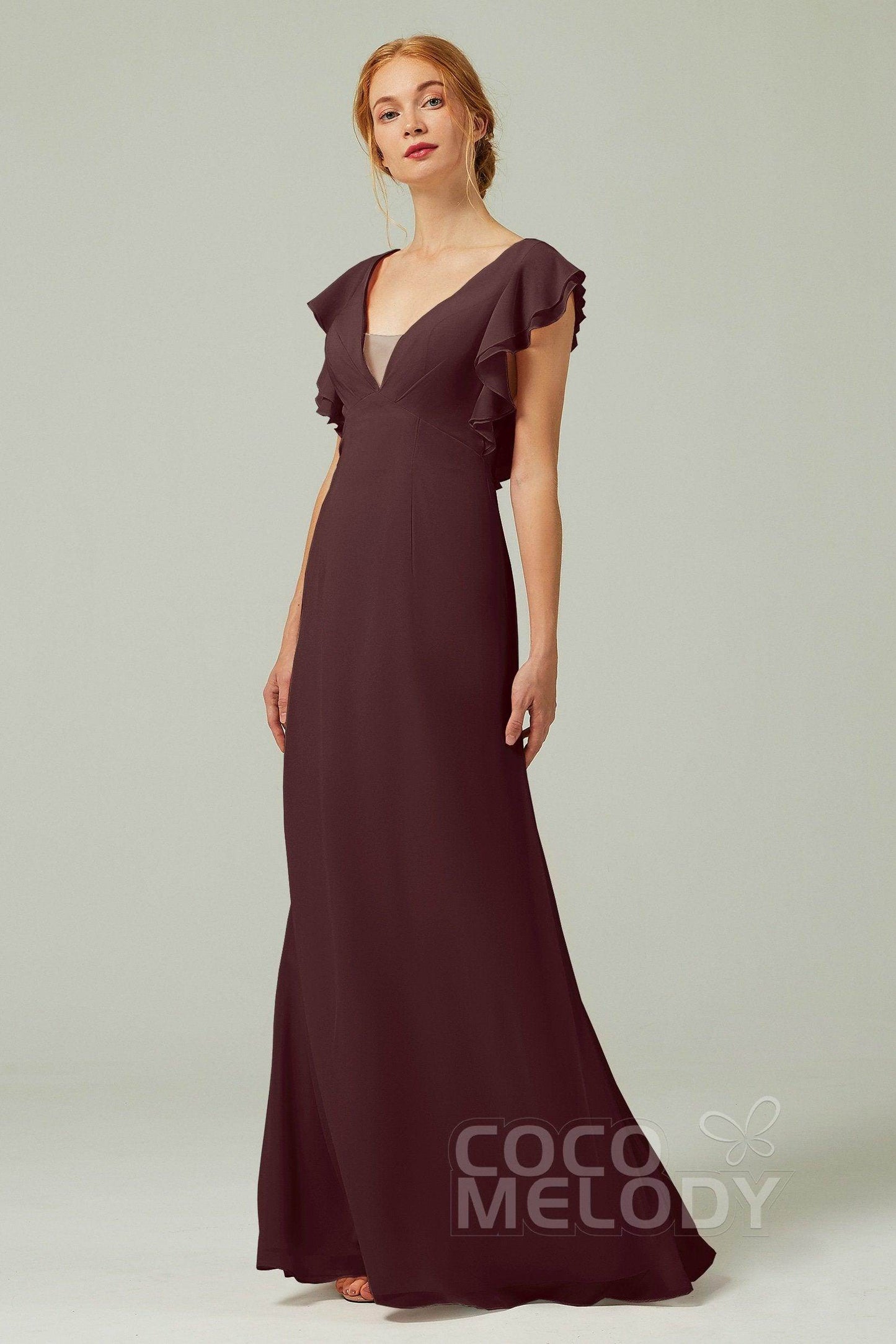 Sheath-Column Floor Length Chiffon Bridesmaid Dress CB0304 - COCOMELODY