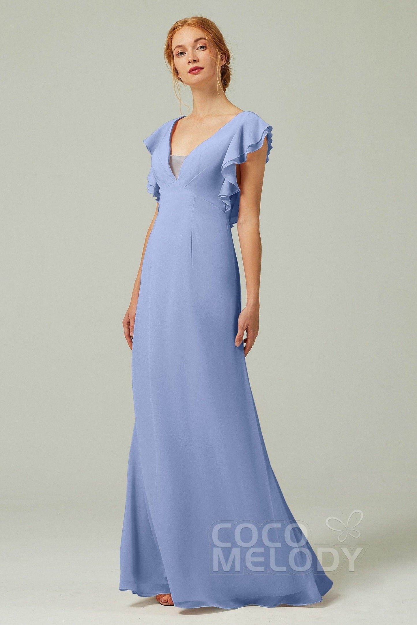 Sheath-Column Floor Length Chiffon Bridesmaid Dress CB0304 - COCOMELODY