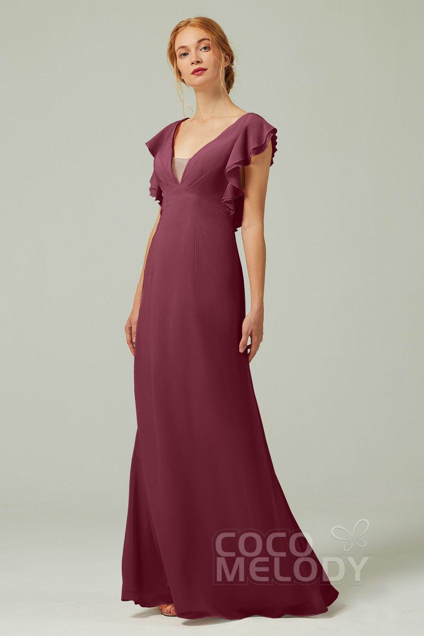 Sheath-Column Floor Length Chiffon Bridesmaid Dress CB0304 - COCOMELODY