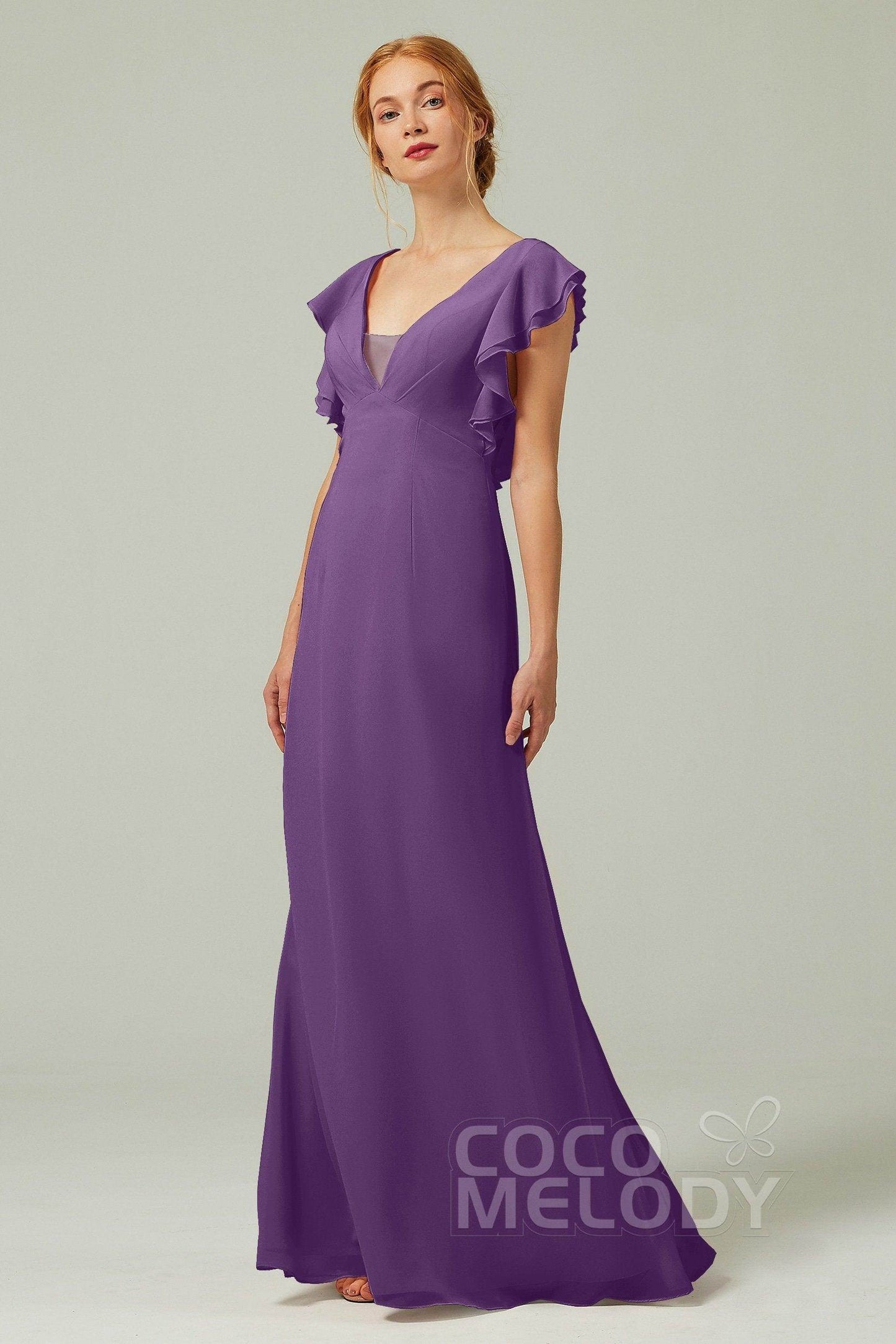 Sheath-Column Floor Length Chiffon Bridesmaid Dress CB0304 - COCOMELODY