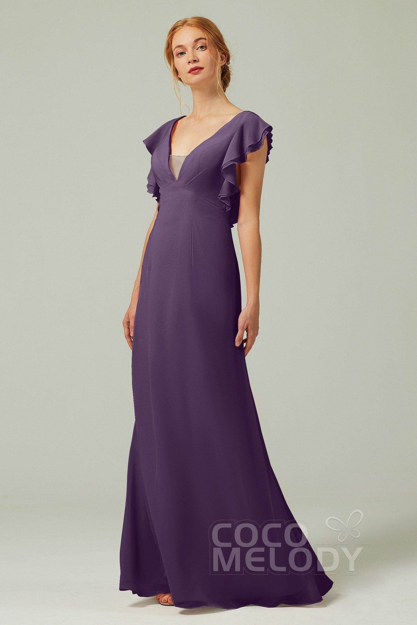 Sheath-Column Floor Length Chiffon Bridesmaid Dress CB0304 - COCOMELODY