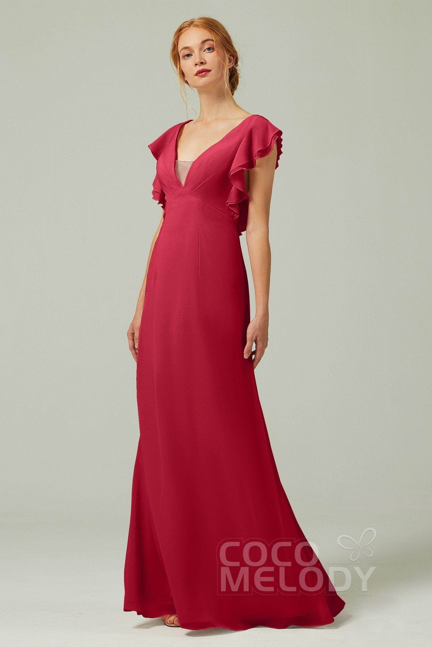 Sheath-Column Floor Length Chiffon Bridesmaid Dress CB0304 - COCOMELODY