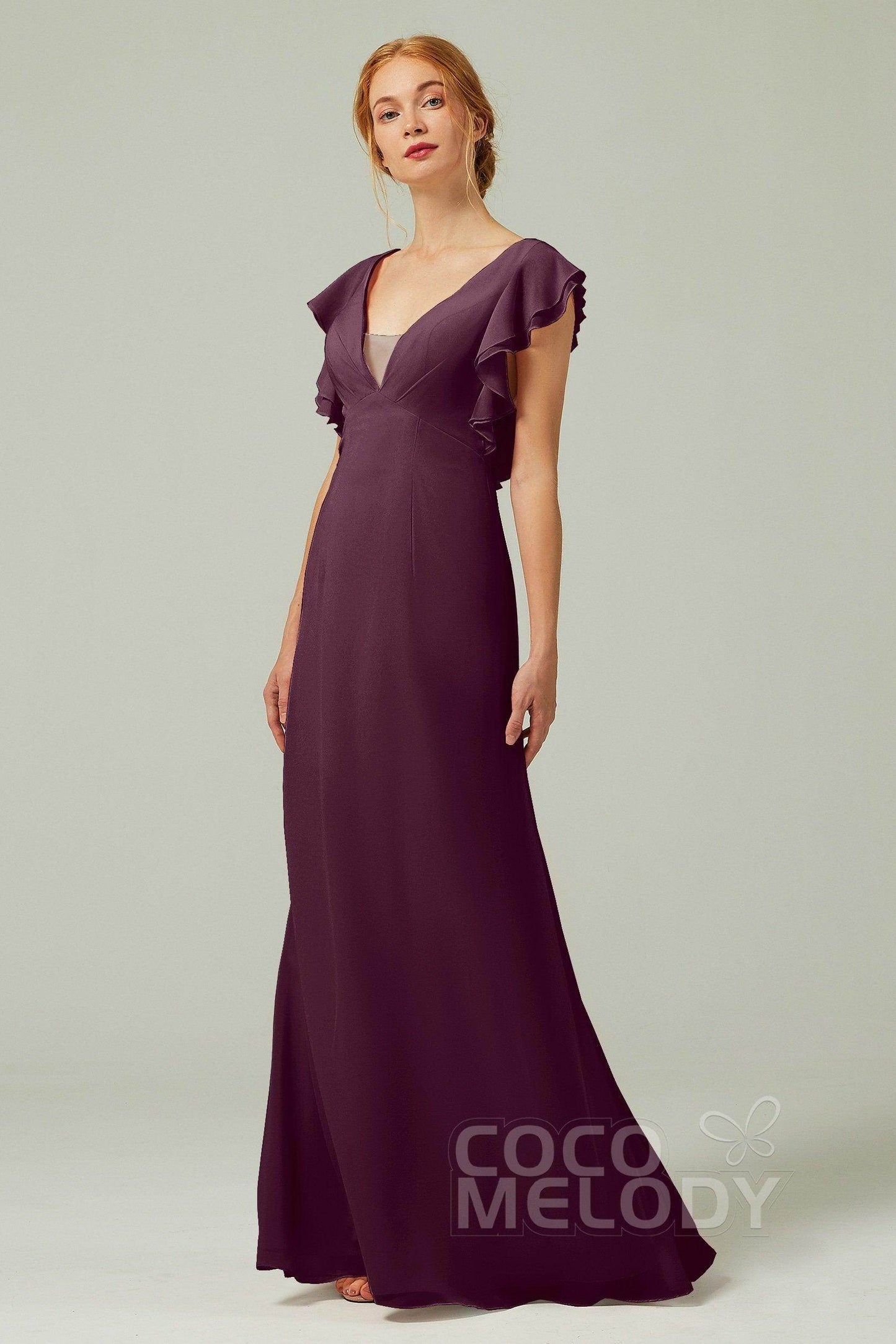 Sheath-Column Floor Length Chiffon Bridesmaid Dress CB0304 - COCOMELODY