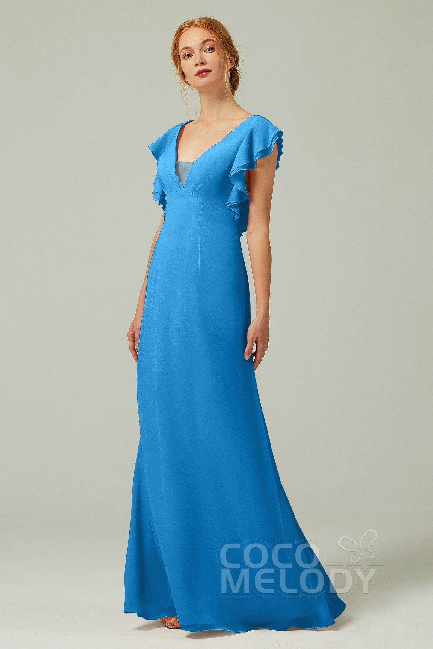 Sheath-Column Floor Length Chiffon Bridesmaid Dress CB0304 - COCOMELODY