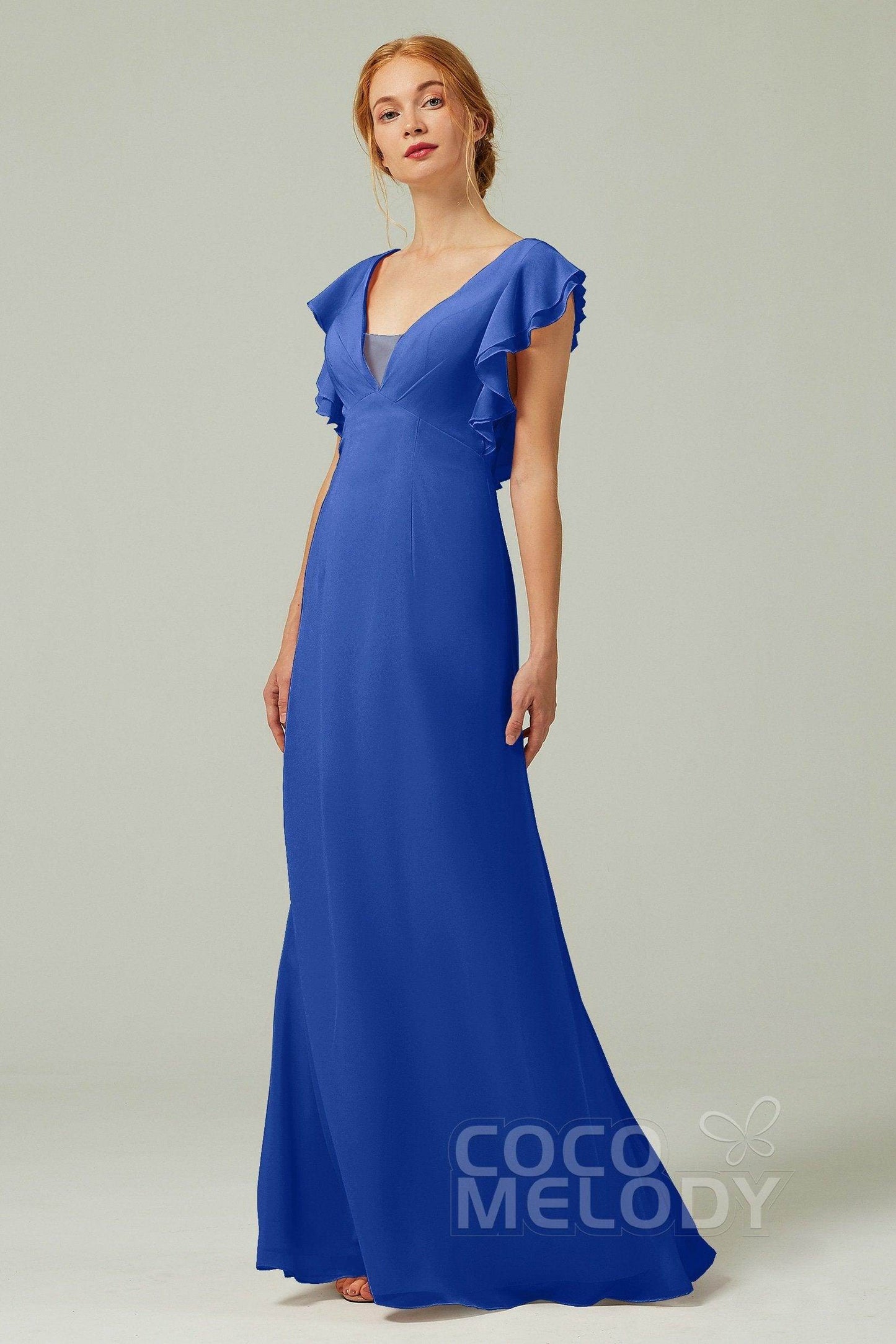 Sheath-Column Floor Length Chiffon Bridesmaid Dress CB0304 - COCOMELODY