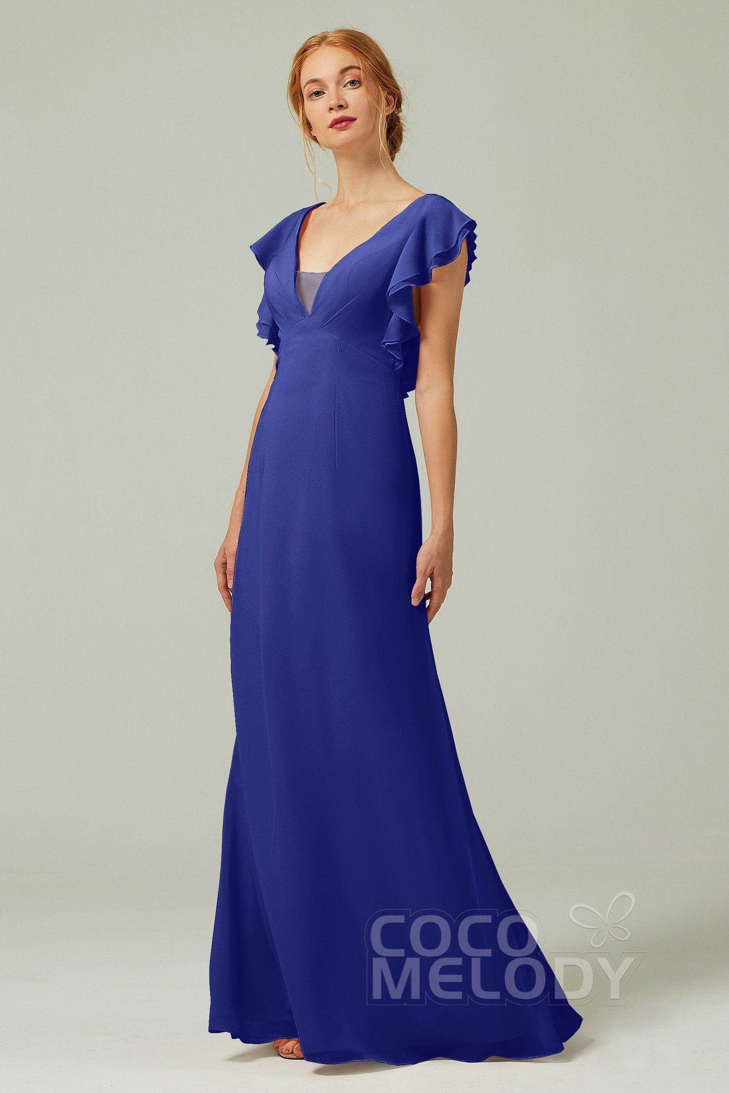 Sheath-Column Floor Length Chiffon Bridesmaid Dress CB0304 - COCOMELODY