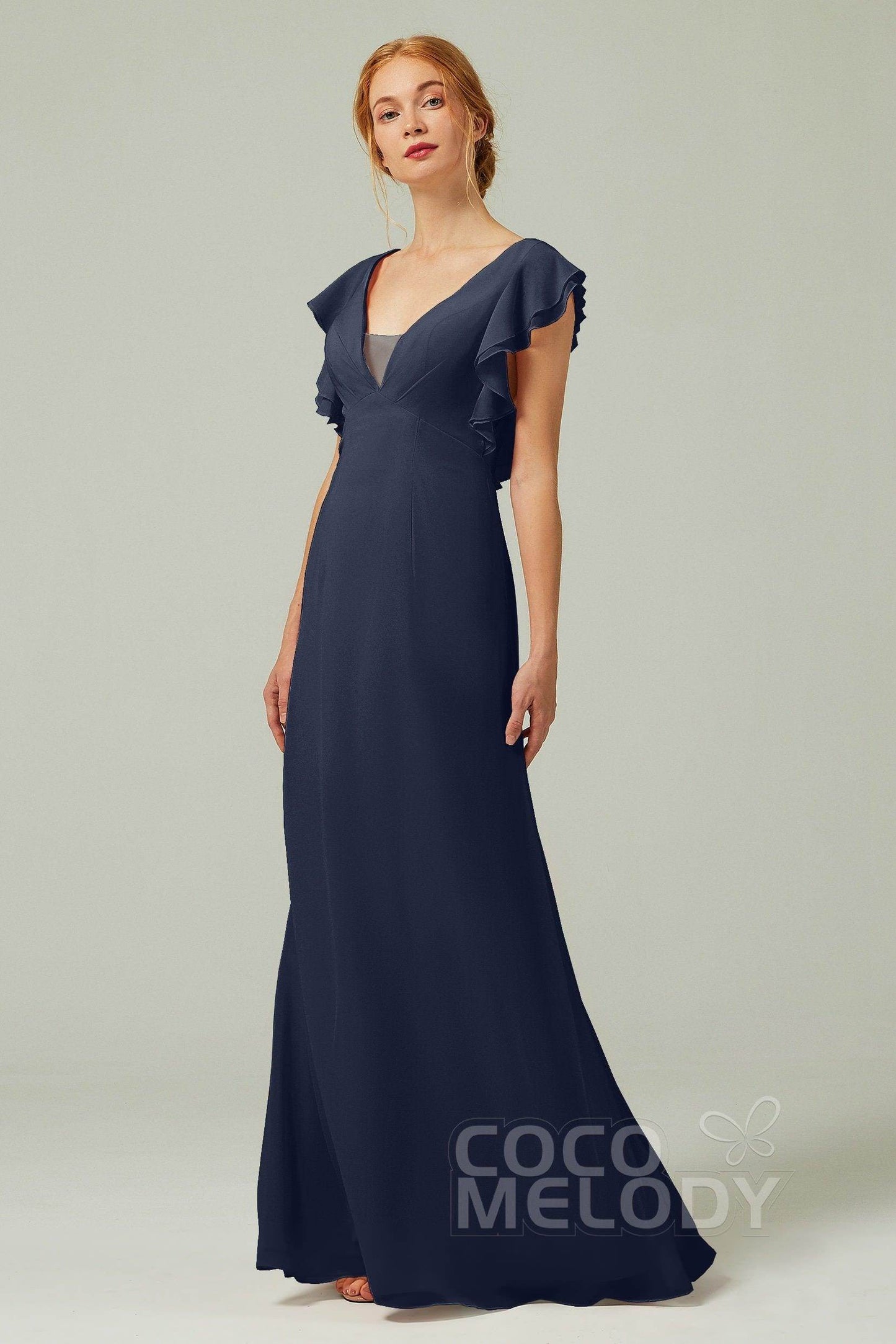 Sheath-Column Floor Length Chiffon Bridesmaid Dress CB0304 - COCOMELODY