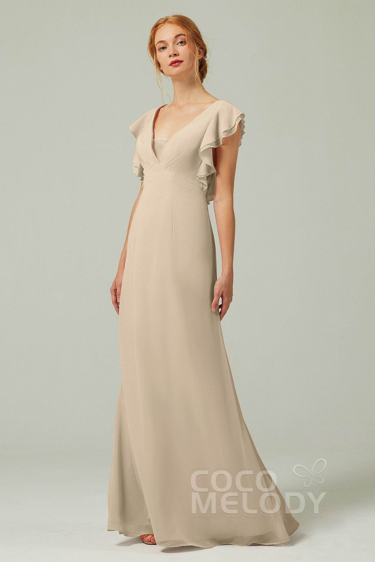 Sheath-Column Floor Length Chiffon Bridesmaid Dress CB0304 - COCOMELODY