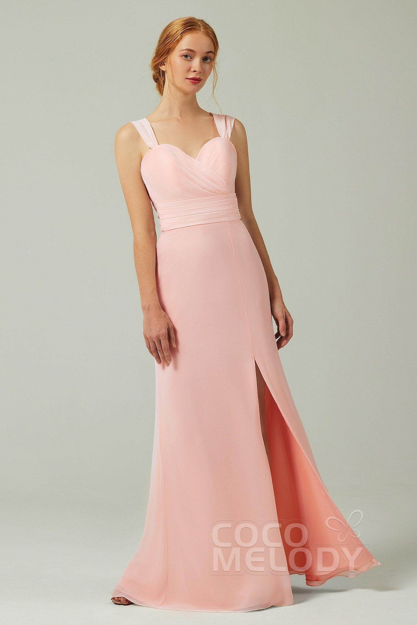 Sheath-Column Floor Length Chiffon Bridesmaid Dress CB0305 - COCOMELODY