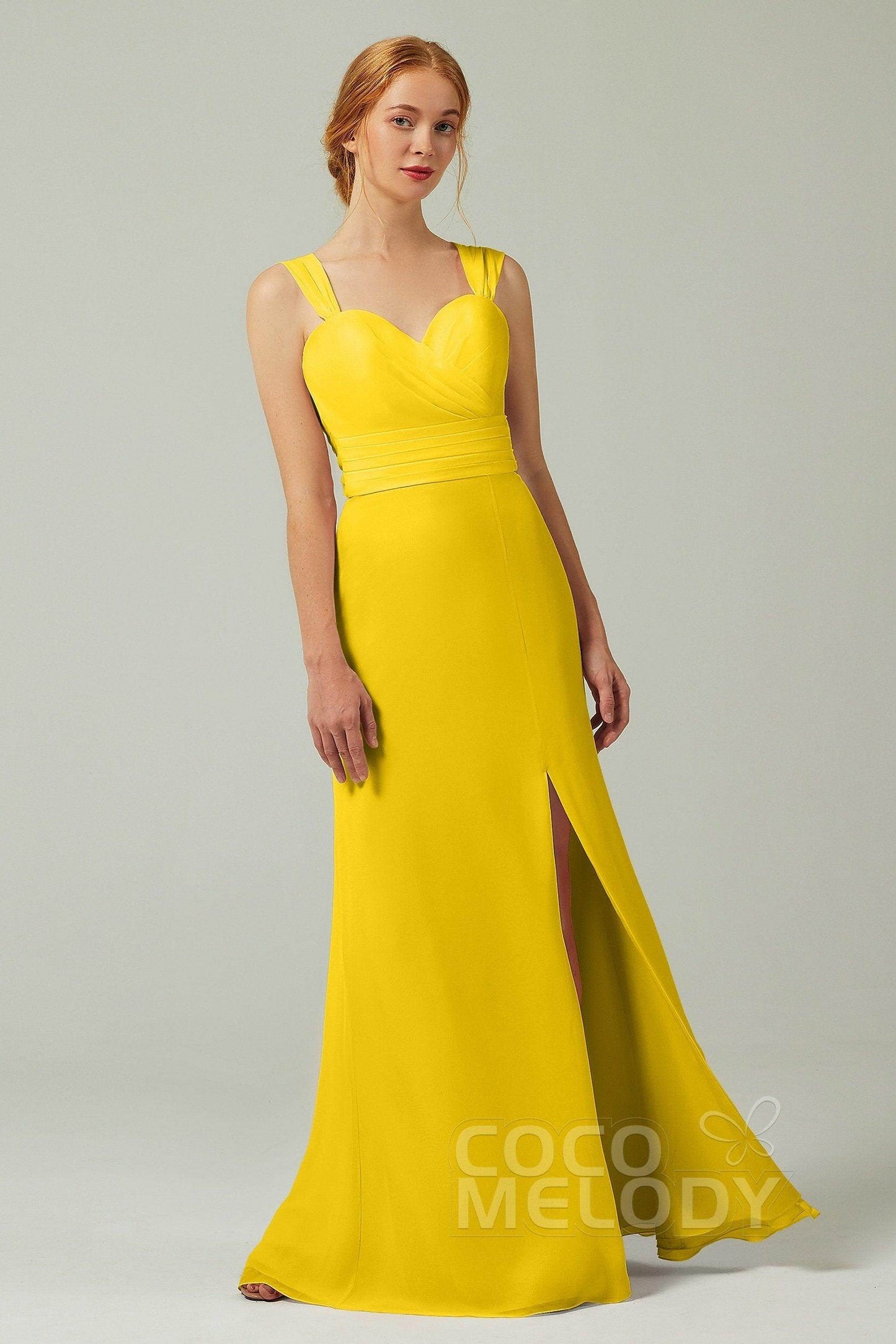 Sheath-Column Floor Length Chiffon Bridesmaid Dress CB0305 - COCOMELODY