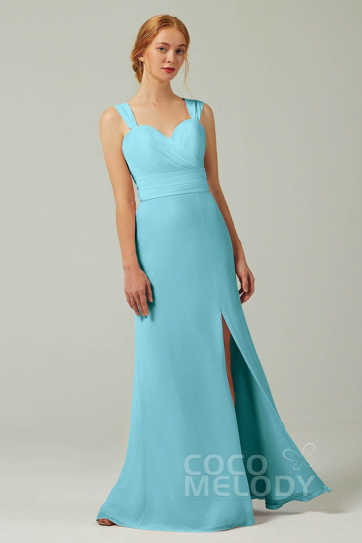 Sheath-Column Floor Length Chiffon Bridesmaid Dress CB0305 - COCOMELODY