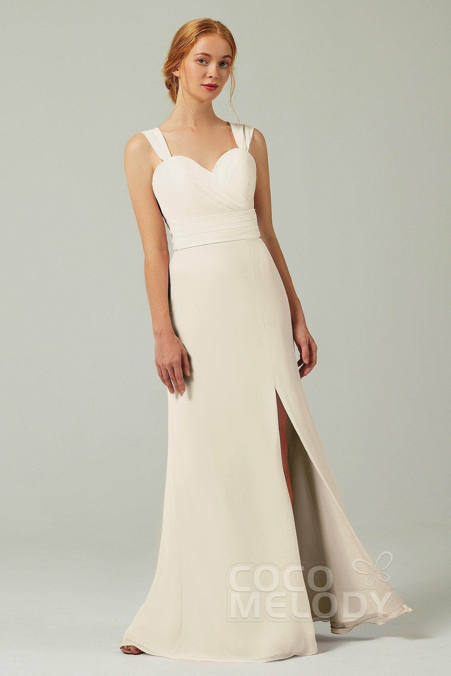 Sheath-Column Floor Length Chiffon Bridesmaid Dress CB0305 - COCOMELODY
