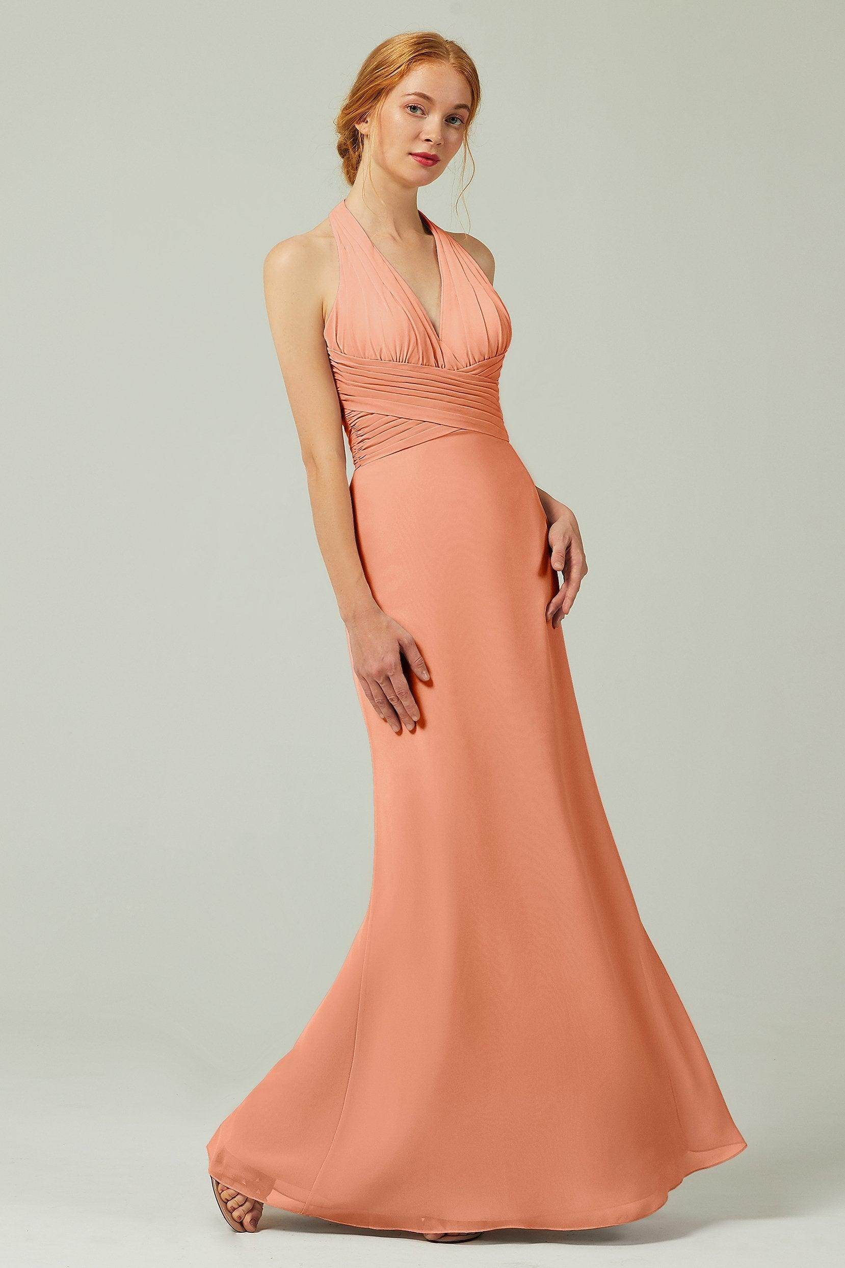 Sheath-Column Floor Length Chiffon Bridesmaid Dress CB0306 - COCOMELODY