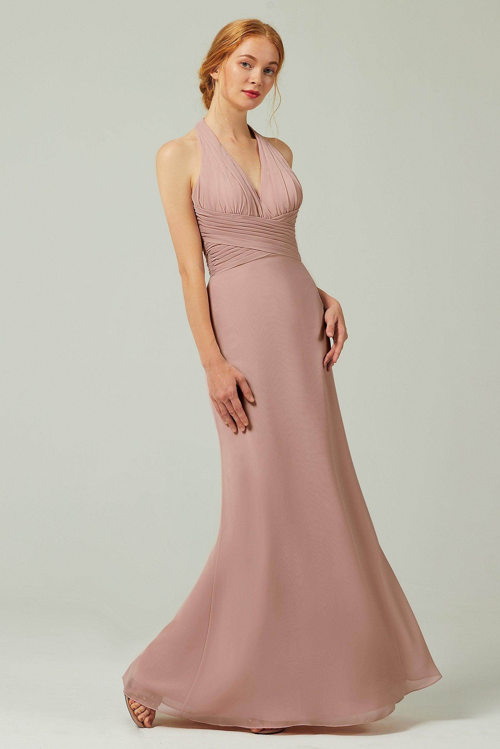 Sheath-Column Floor Length Chiffon Bridesmaid Dress CB0306 - COCOMELODY