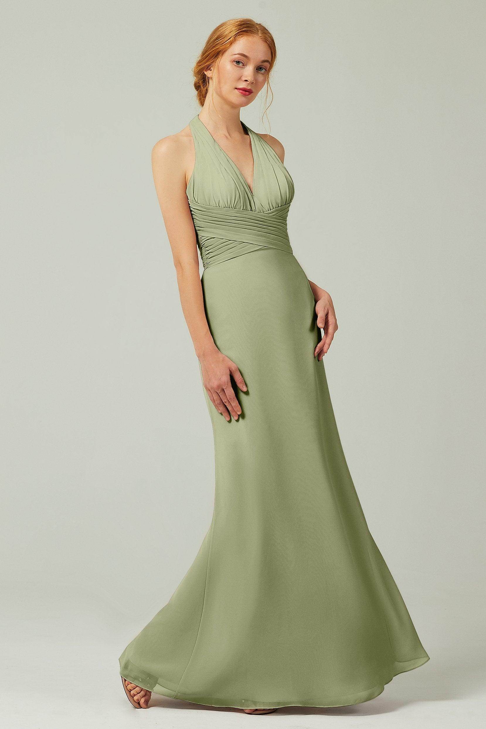 Sheath-Column Floor Length Chiffon Bridesmaid Dress CB0306 - COCOMELODY