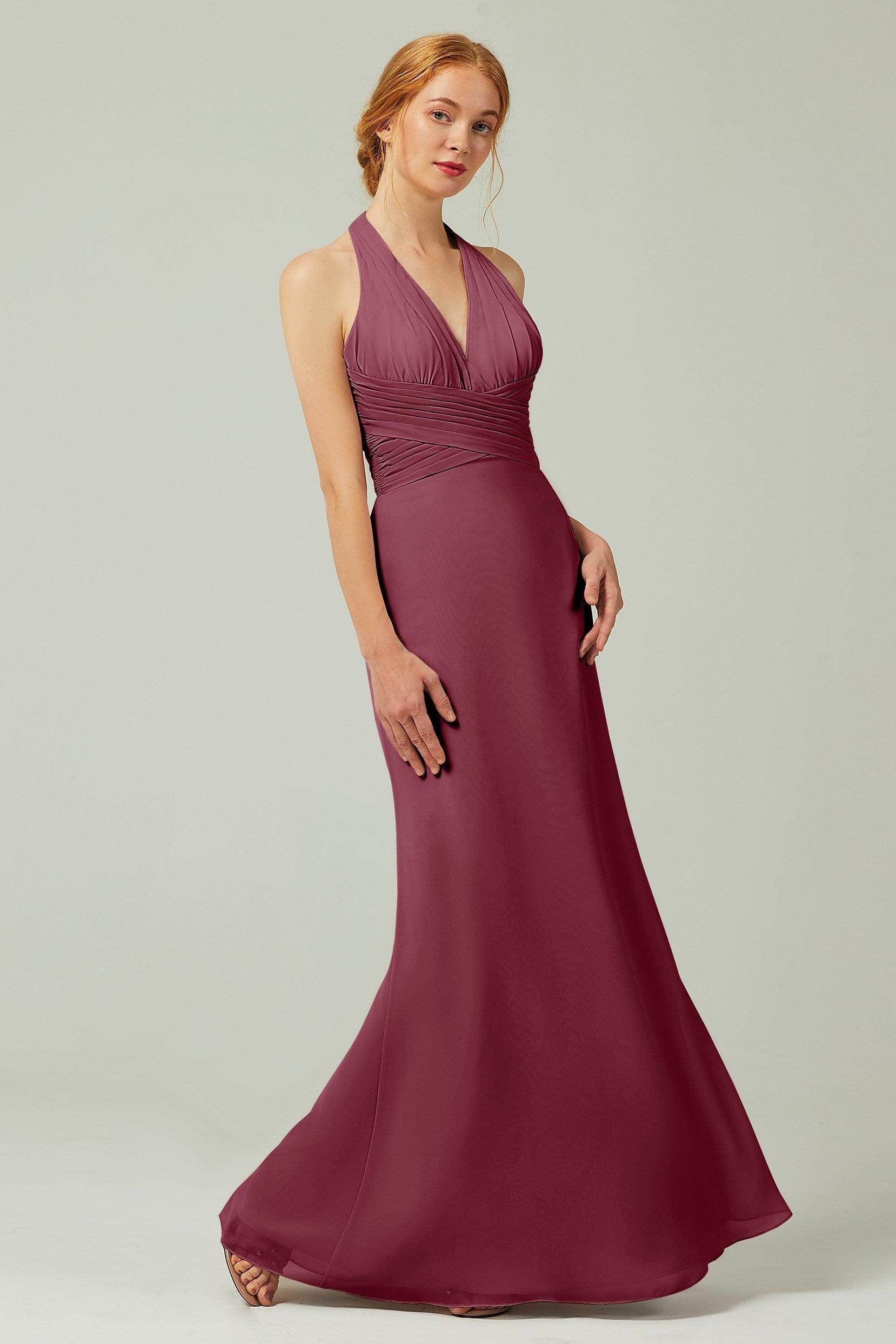 Sheath-Column Floor Length Chiffon Bridesmaid Dress CB0306 - COCOMELODY