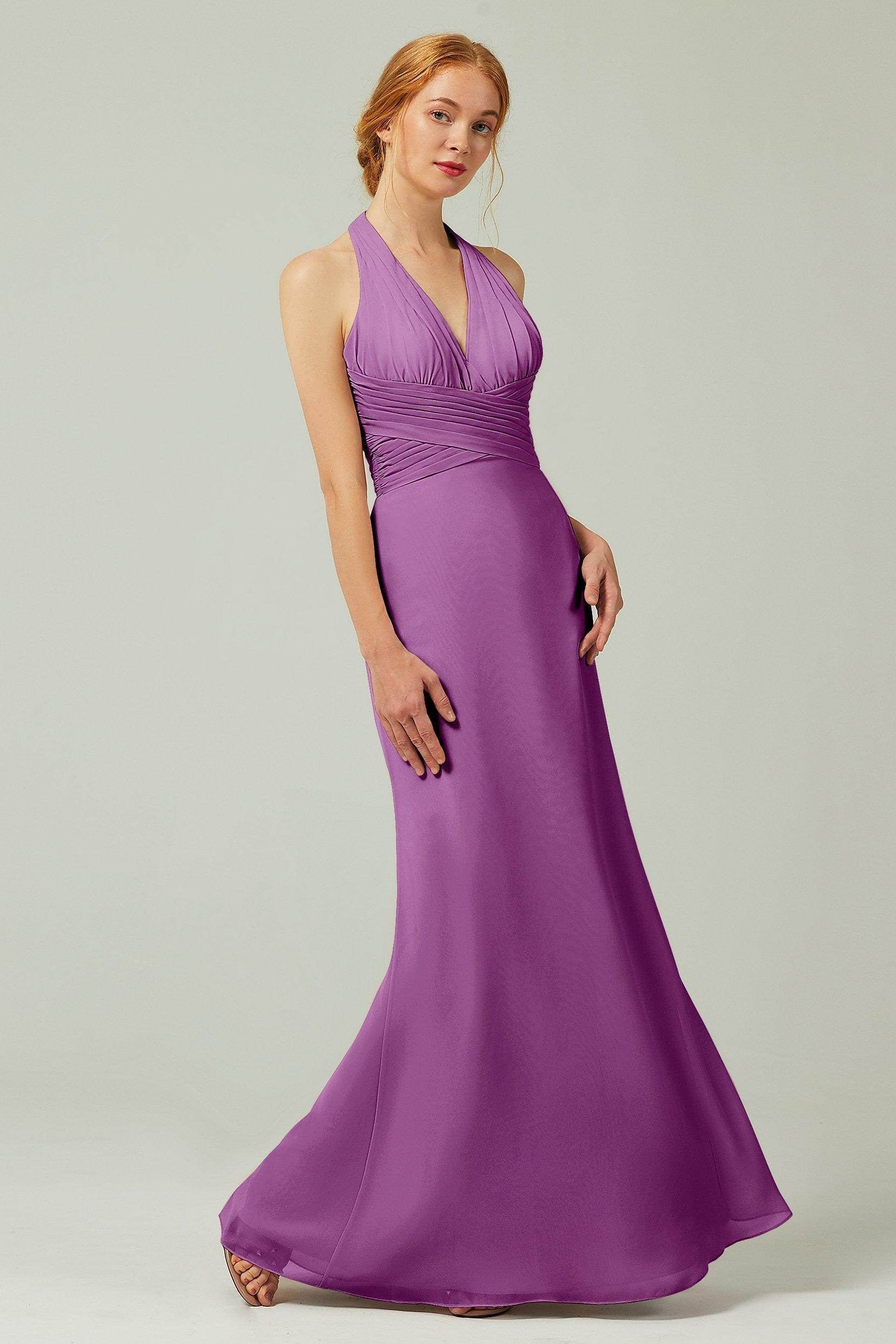 Sheath-Column Floor Length Chiffon Bridesmaid Dress CB0306 - COCOMELODY