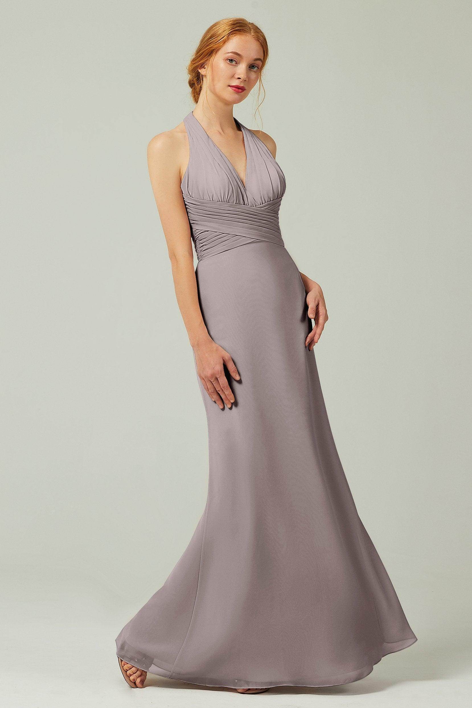 Sheath-Column Floor Length Chiffon Bridesmaid Dress CB0306 - COCOMELODY