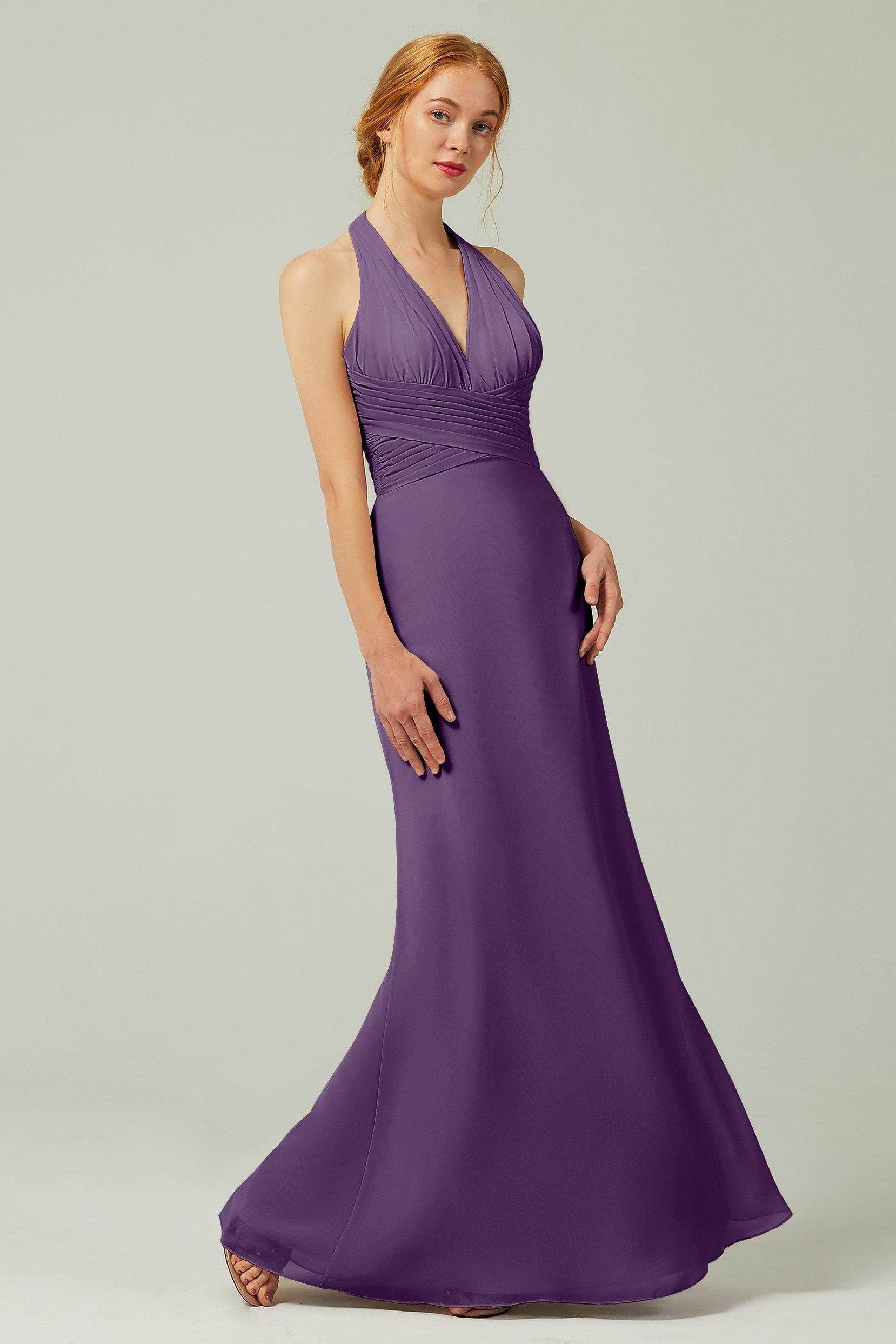 Sheath-Column Floor Length Chiffon Bridesmaid Dress CB0306 - COCOMELODY