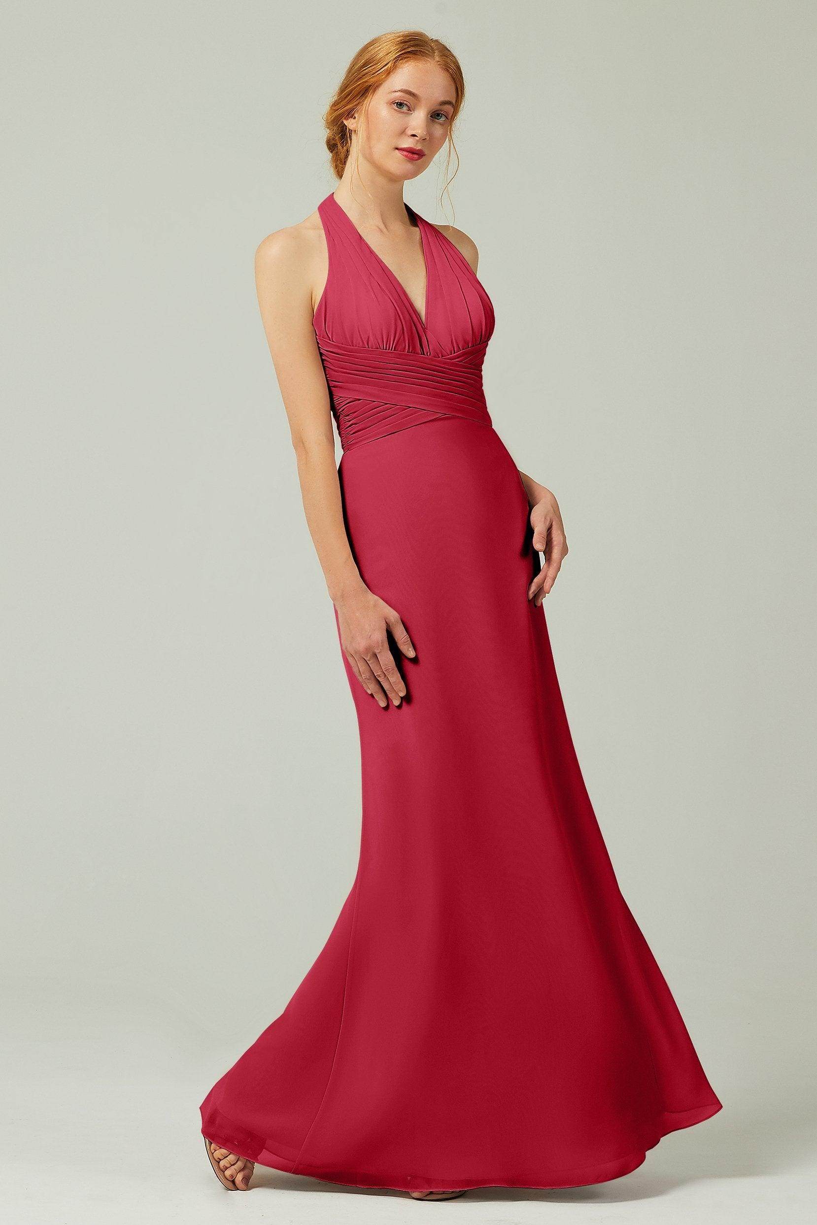 Sheath-Column Floor Length Chiffon Bridesmaid Dress CB0306 - COCOMELODY
