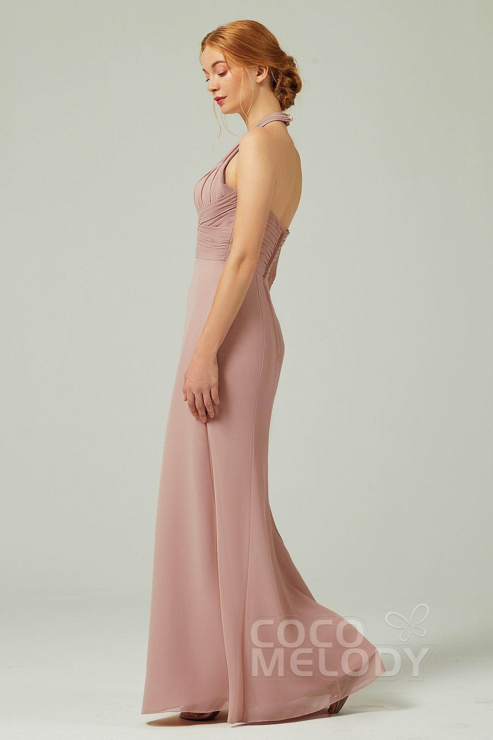 Sheath-Column Floor Length Chiffon Bridesmaid Dress CB0306 - COCOMELODY