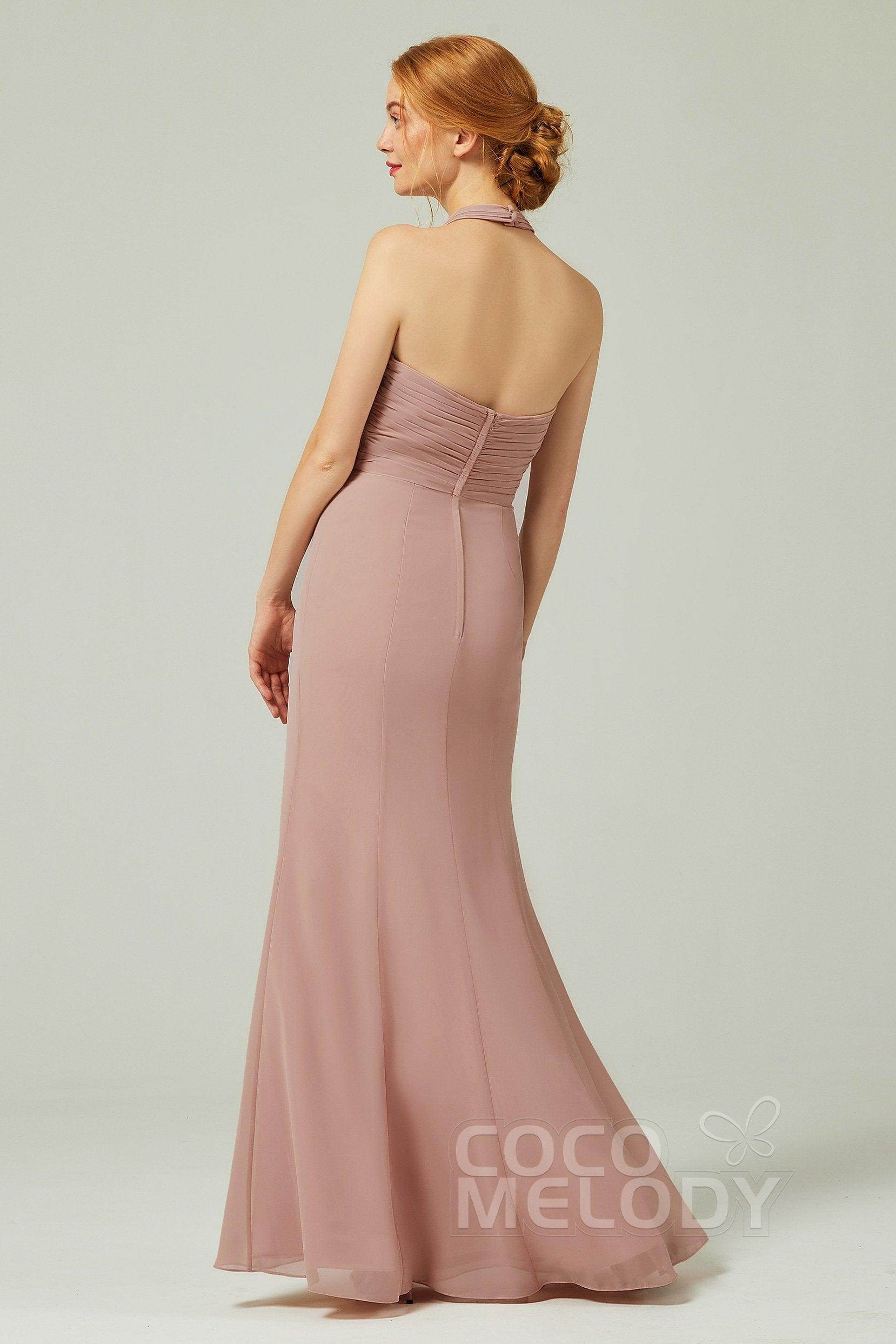 Sheath-Column Floor Length Chiffon Bridesmaid Dress CB0306 - COCOMELODY