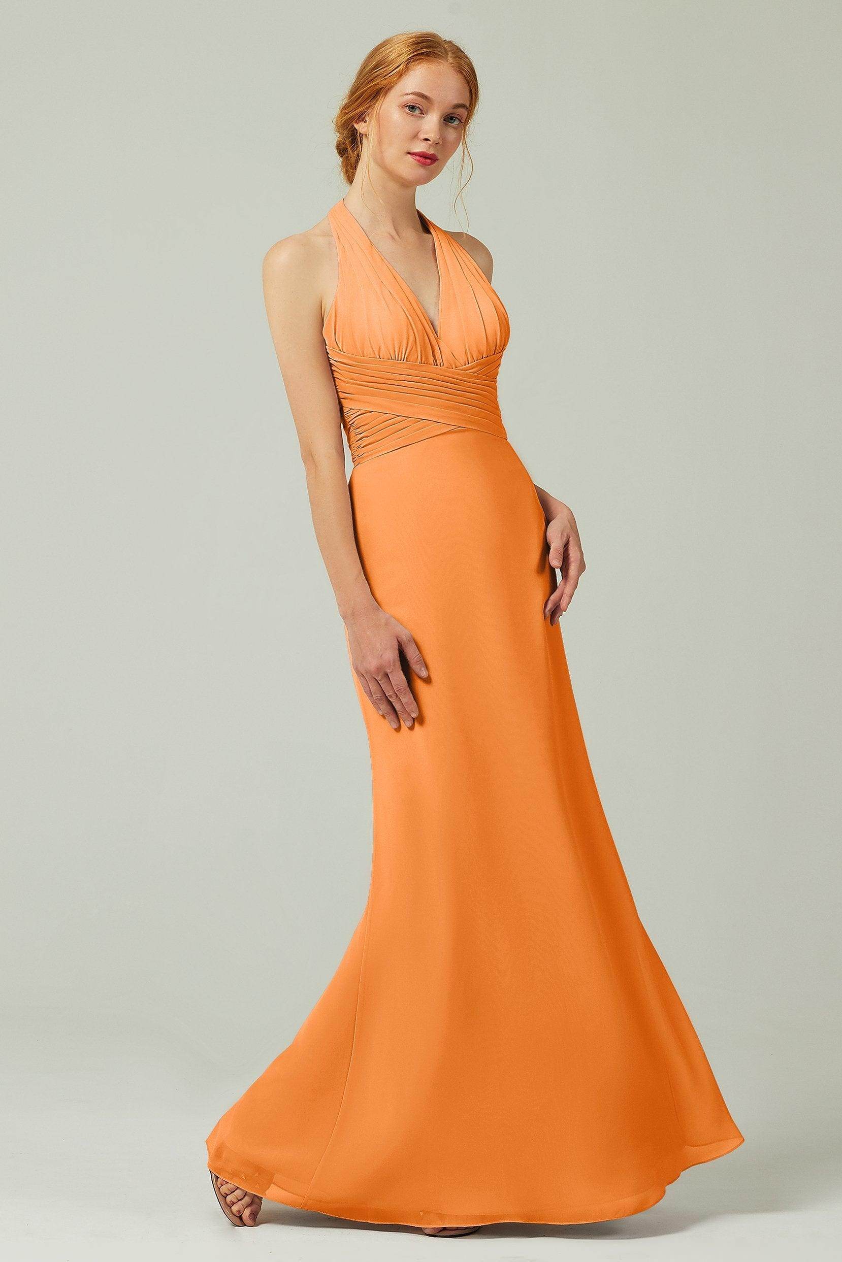 Sheath-Column Floor Length Chiffon Bridesmaid Dress CB0306 - COCOMELODY