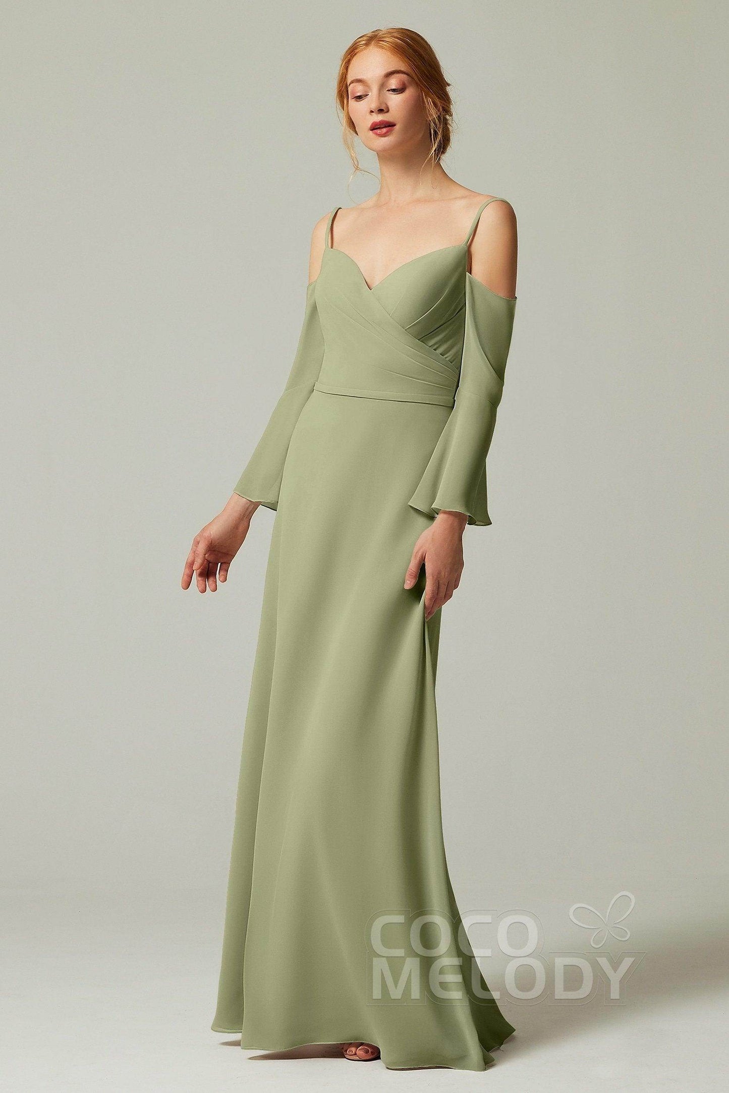 A-Line Floor Length Chiffon Bridesmaid Dress CB0307 - COCOMELODY