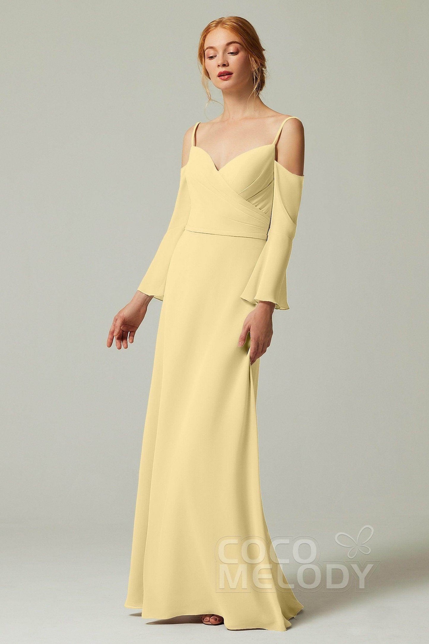A-Line Floor Length Chiffon Bridesmaid Dress CB0307 - COCOMELODY