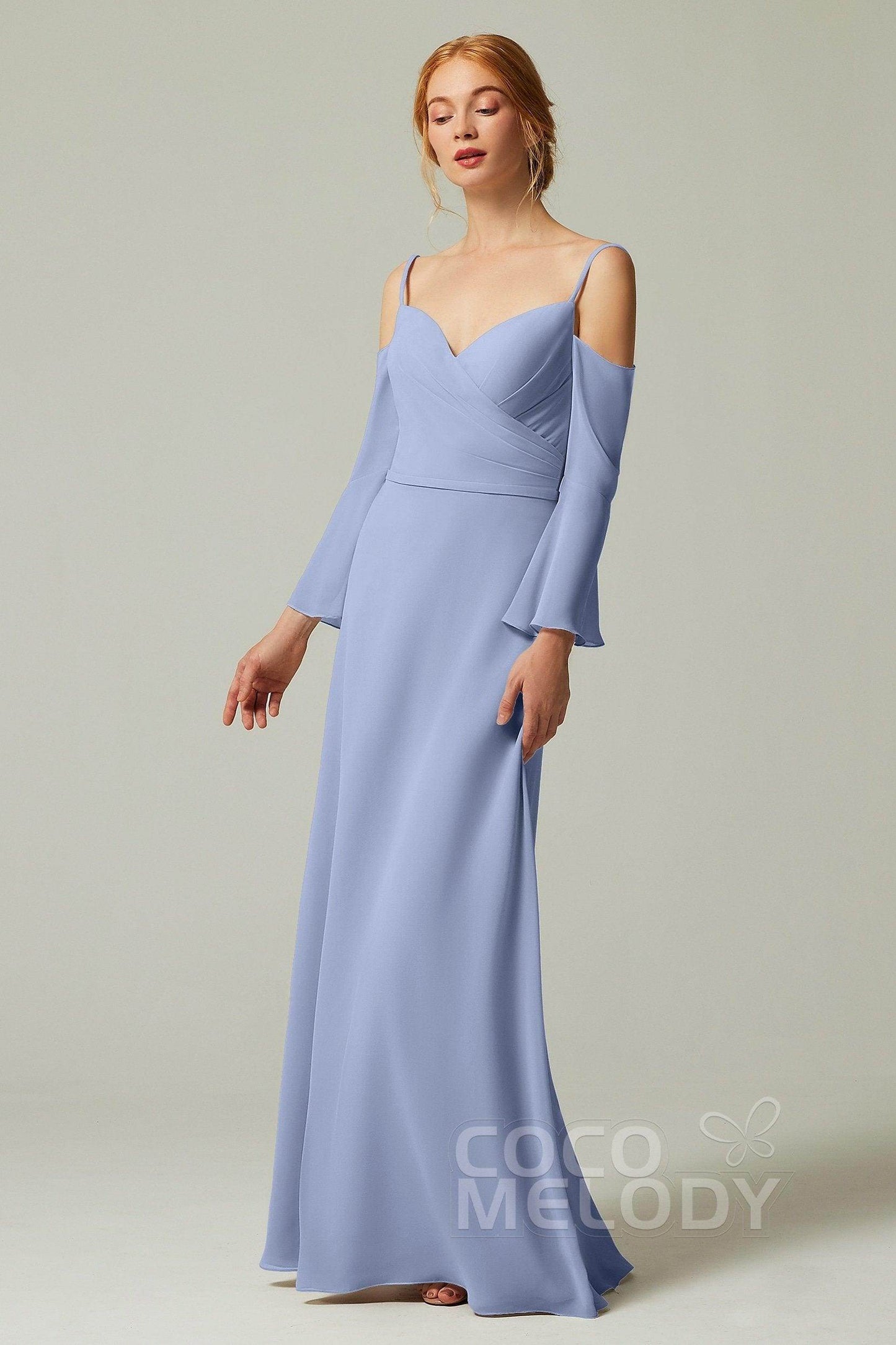 A-Line Floor Length Chiffon Bridesmaid Dress CB0307 - COCOMELODY