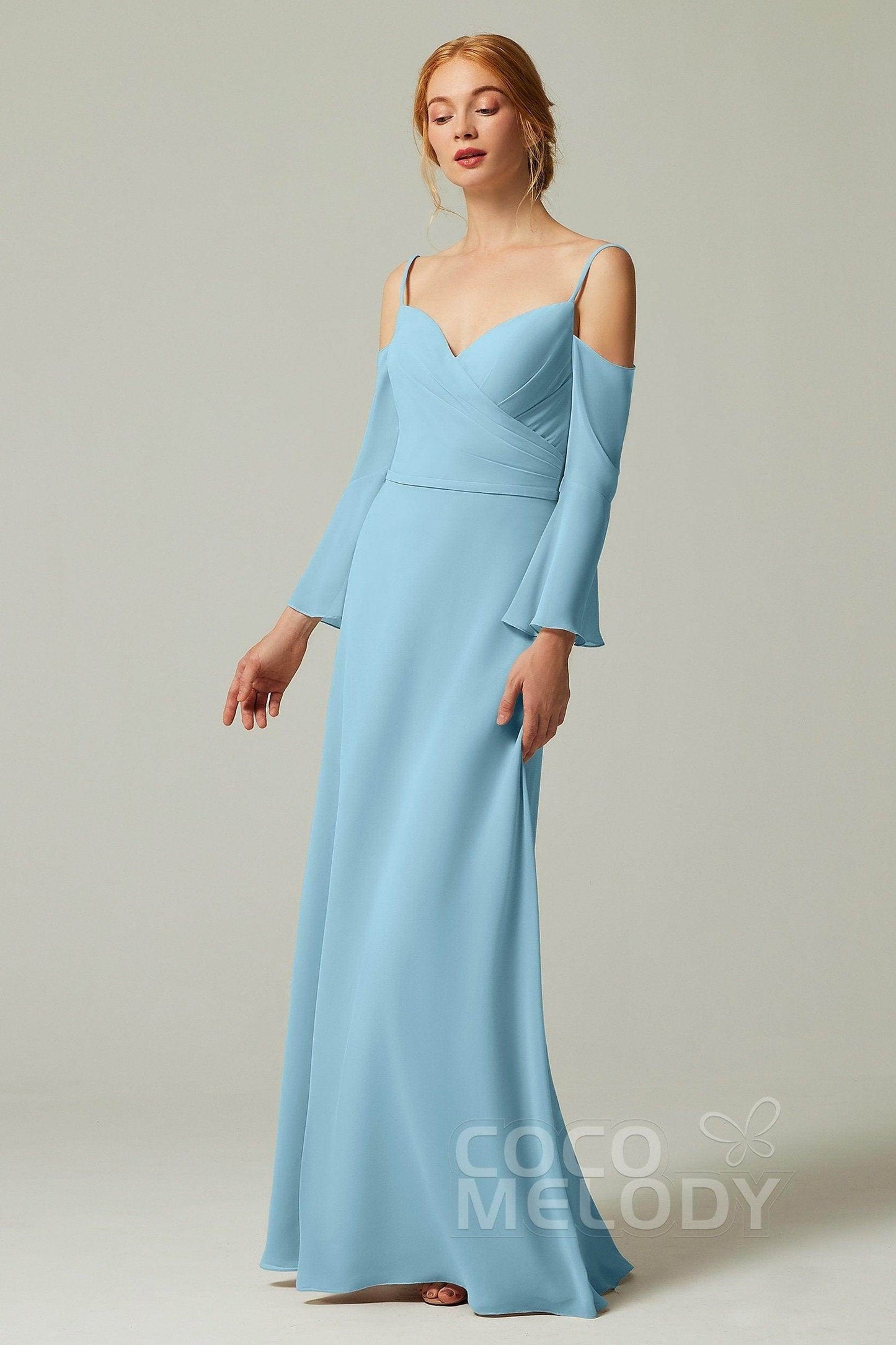 A-Line Floor Length Chiffon Bridesmaid Dress CB0307 - COCOMELODY