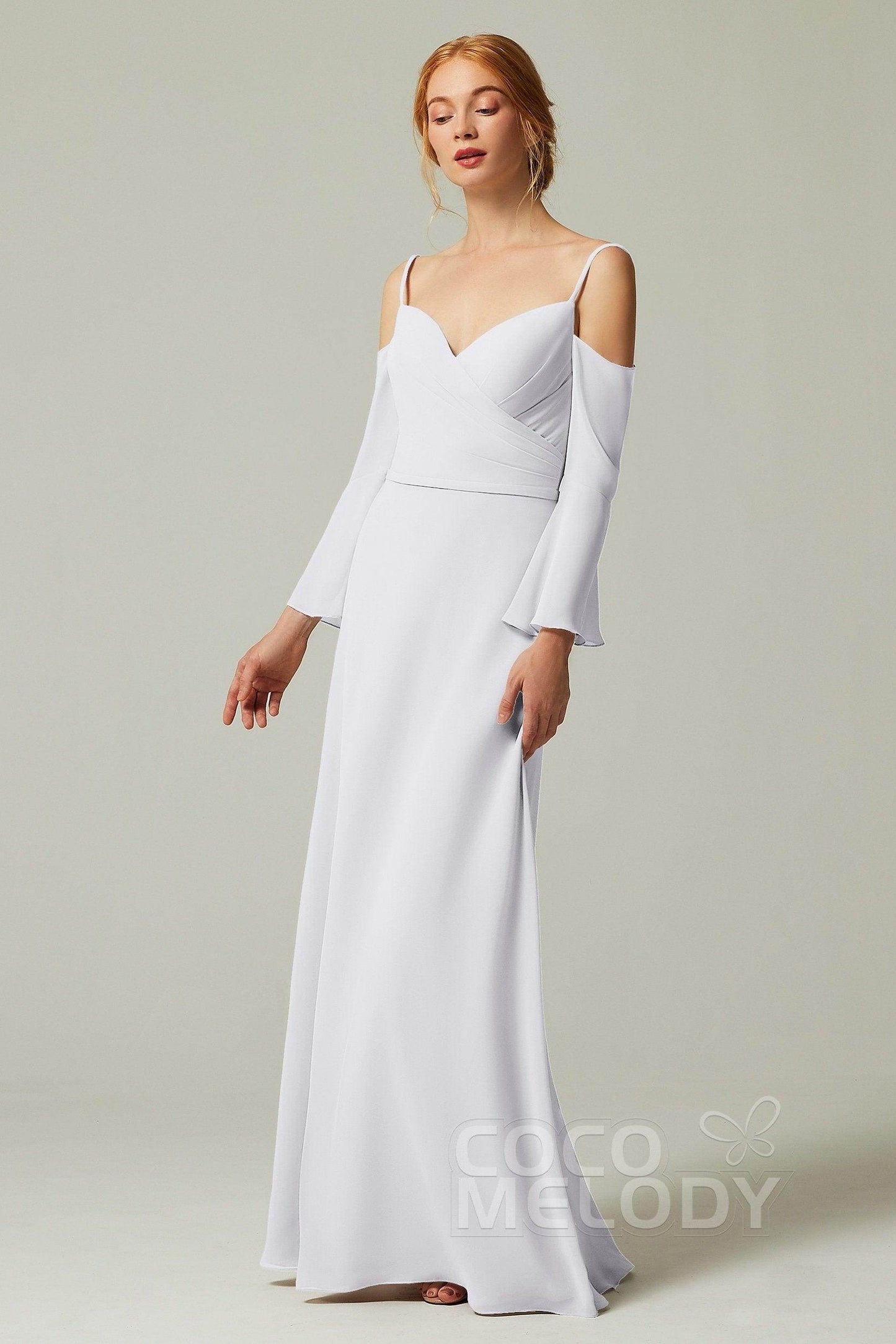 A-Line Floor Length Chiffon Bridesmaid Dress CB0307 - COCOMELODY