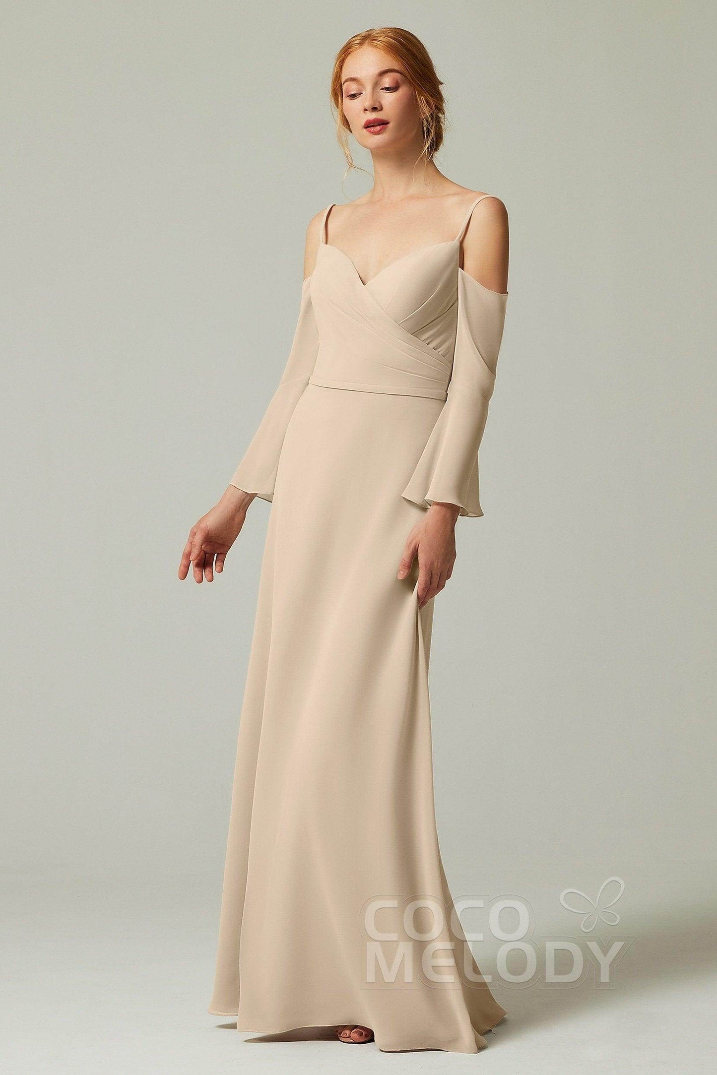A-Line Floor Length Chiffon Bridesmaid Dress CB0307 - COCOMELODY