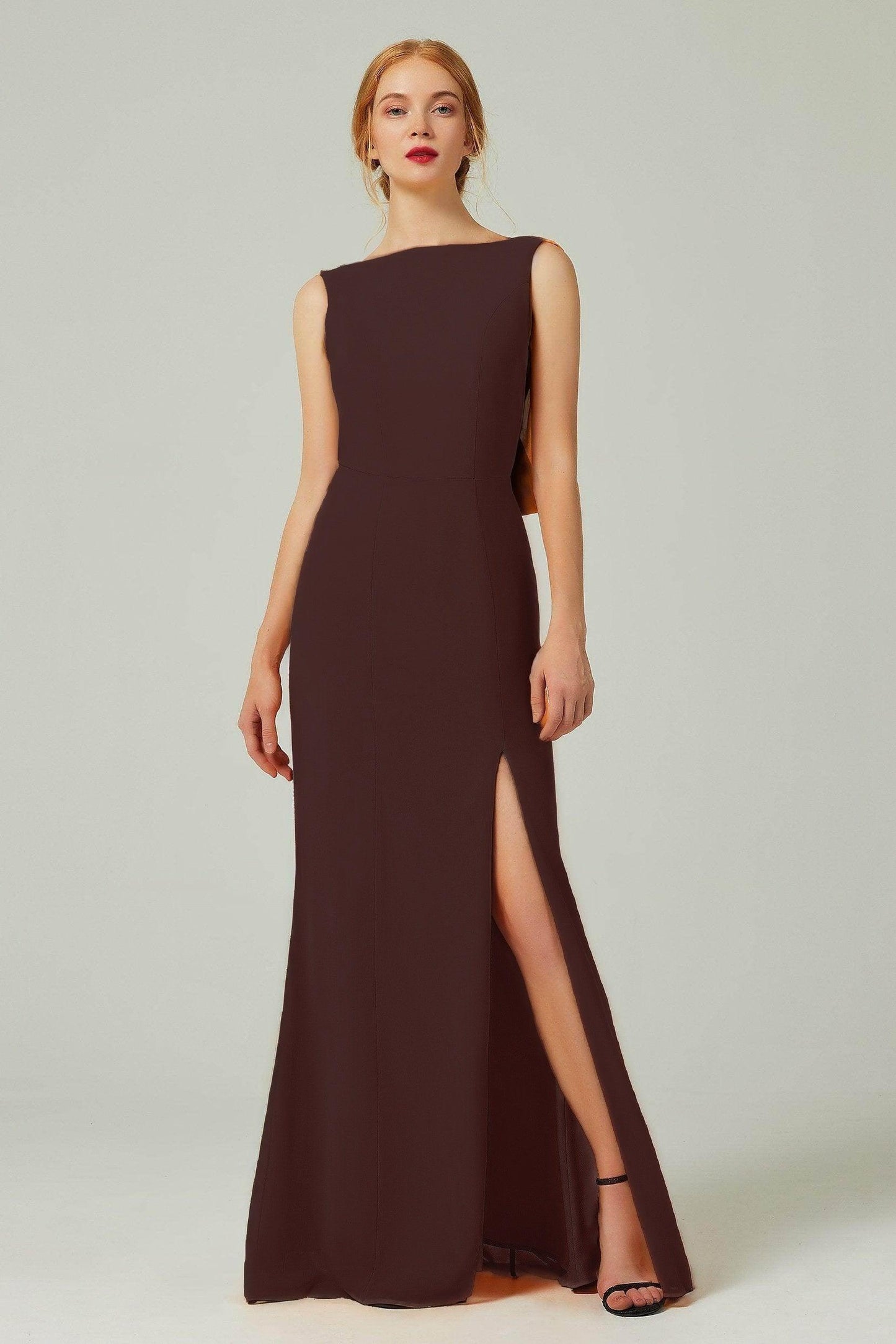 Sheath-Column Sweep-Brush Chiffon Dresses CB0310CS - Bitter Chocolate - COCOMELODY