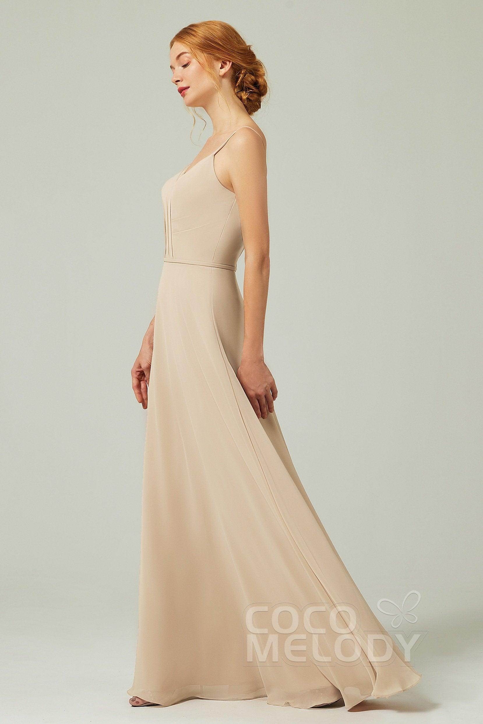 A-Line Floor Length Chiffon Bridesmaid Dress CB0312 - COCOMELODY