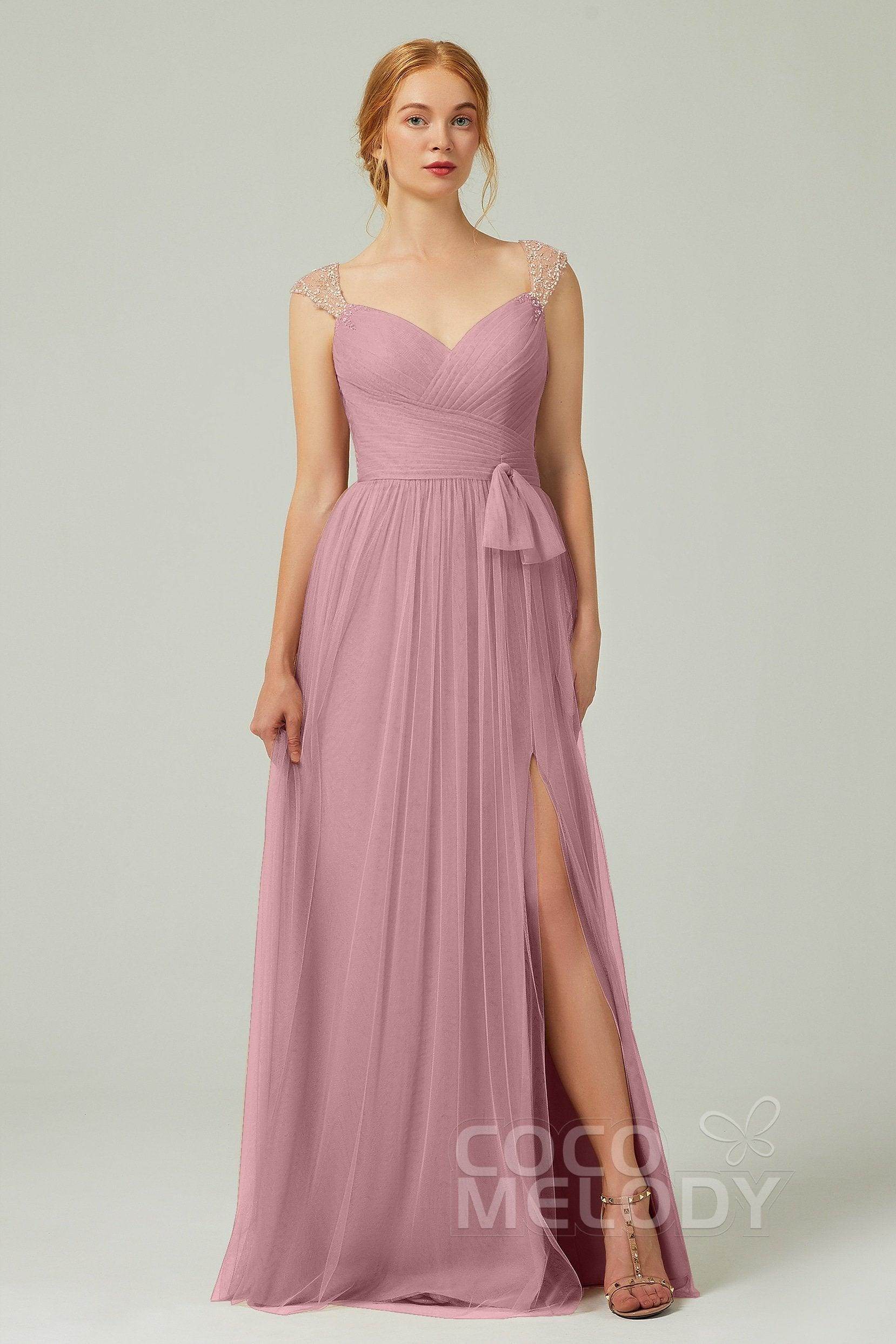 A-Line Floor Length Tulle Bridesmaid Dress CB0313PS - COCOMELODY