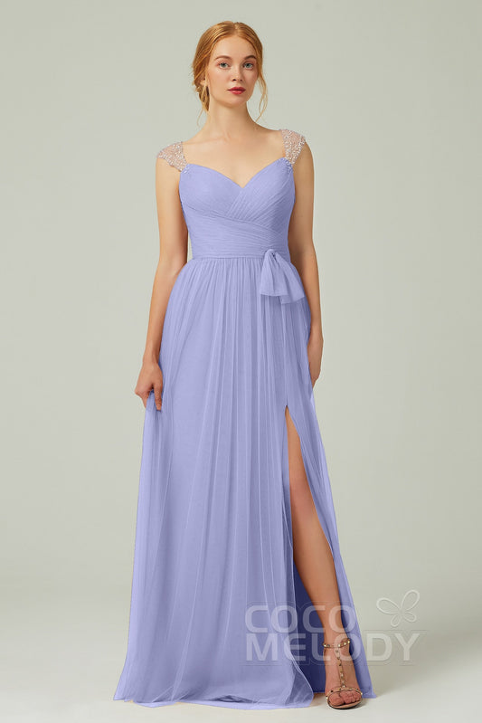A-Line Floor Length Tulle Bridesmaid Dress CB0313