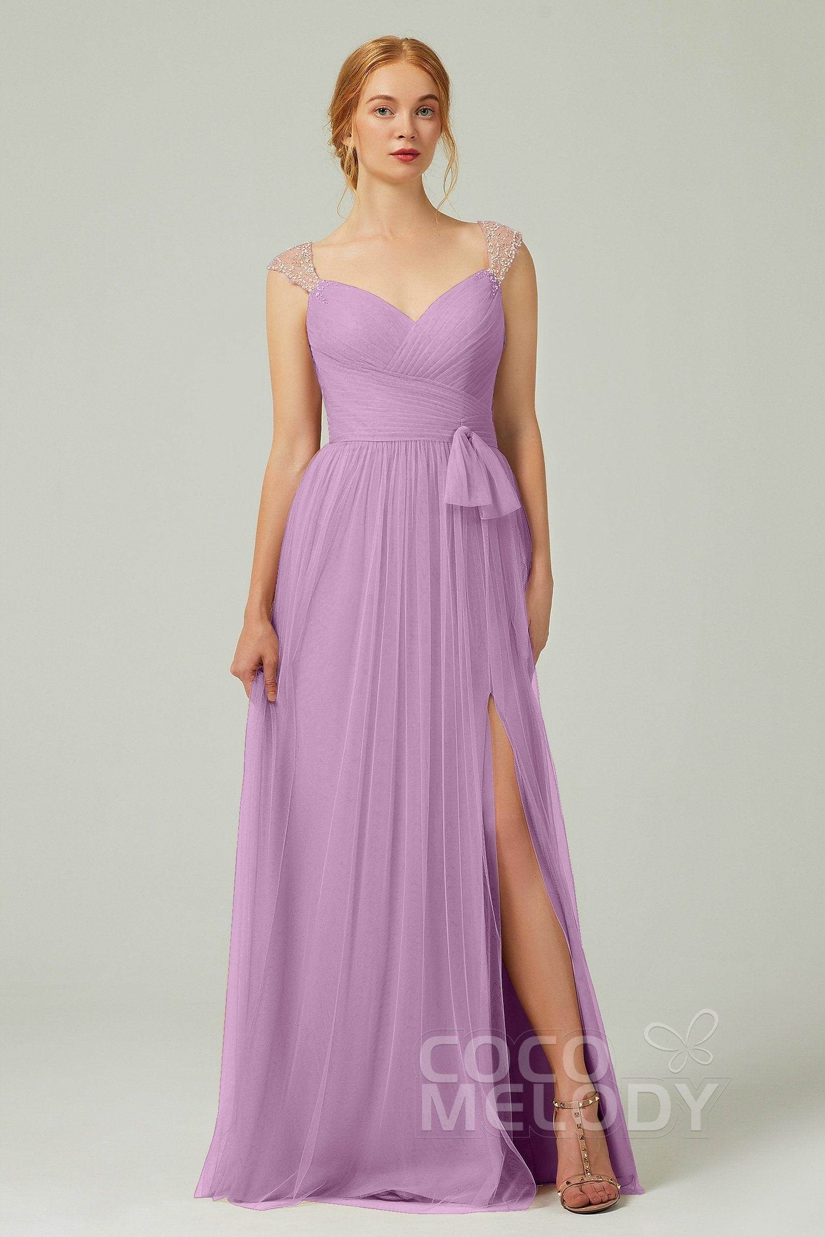 A-Line Floor Length Tulle Bridesmaid Dress CB0313PS - COCOMELODY