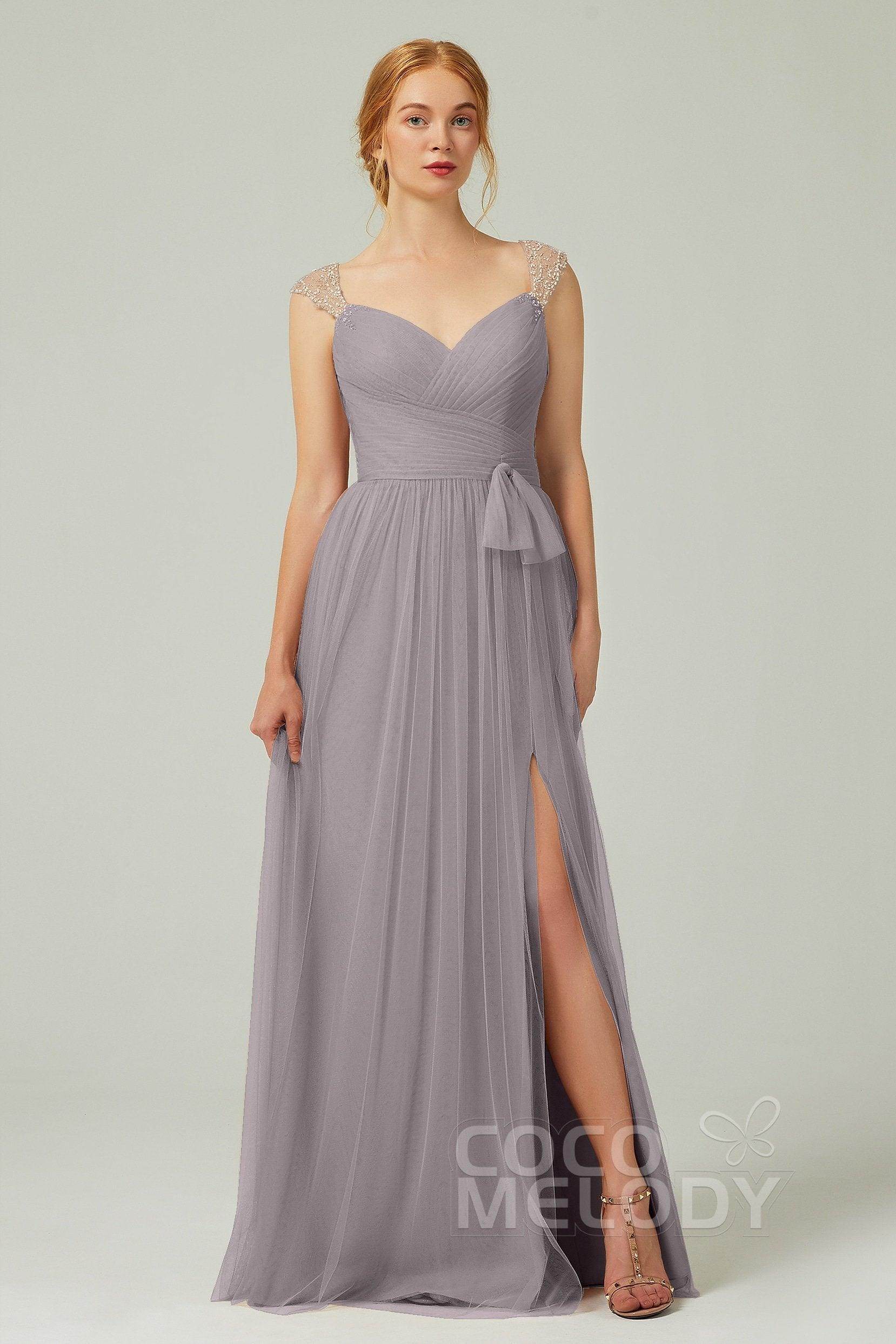 A-Line Floor Length Tulle Bridesmaid Dress CB0313PS - COCOMELODY