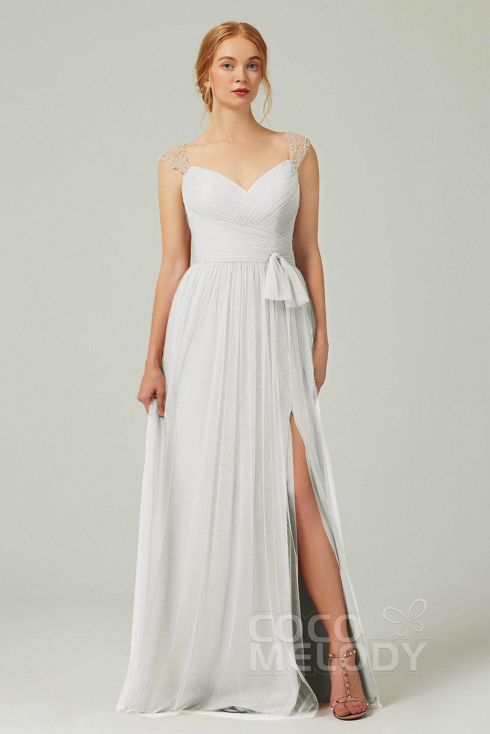 A-Line Floor Length Tulle Bridesmaid Dress CB0313PS - COCOMELODY