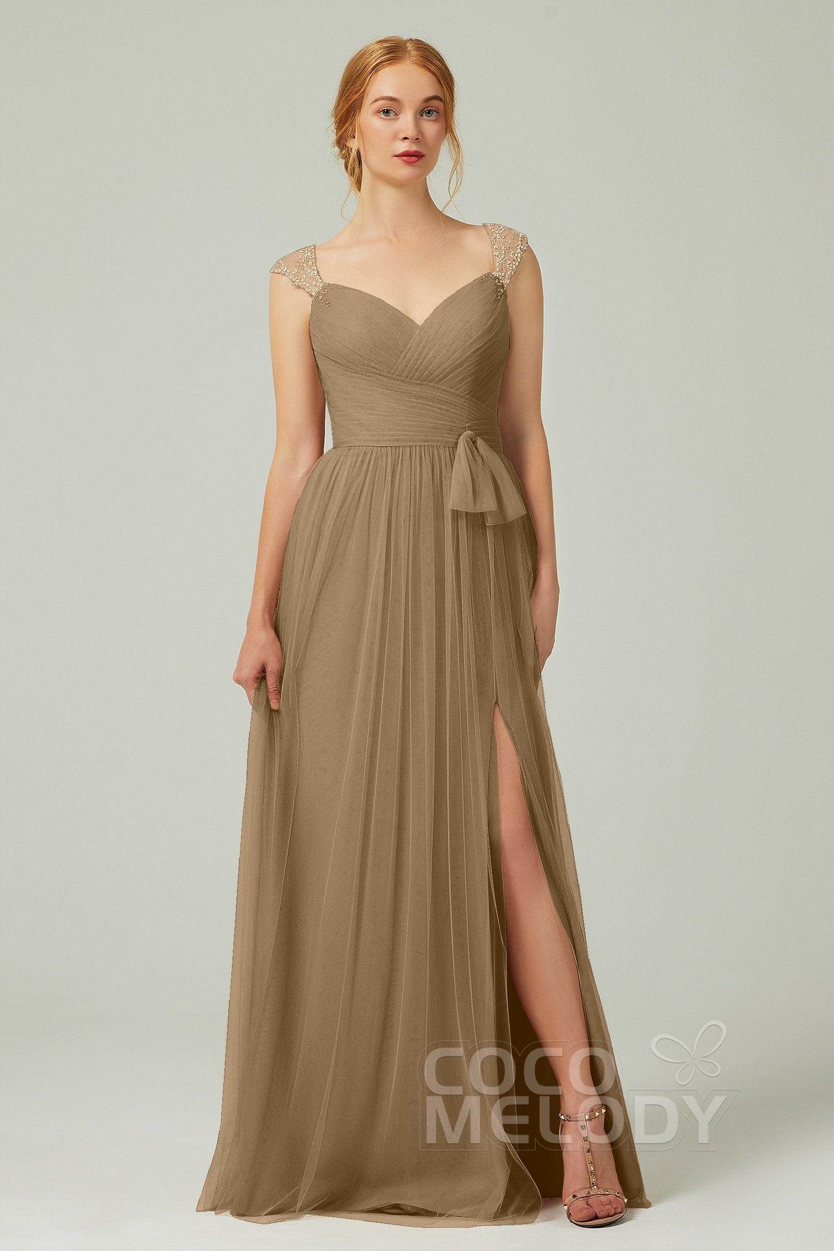 A-Line Floor Length Tulle Bridesmaid Dress CB0313PS - COCOMELODY