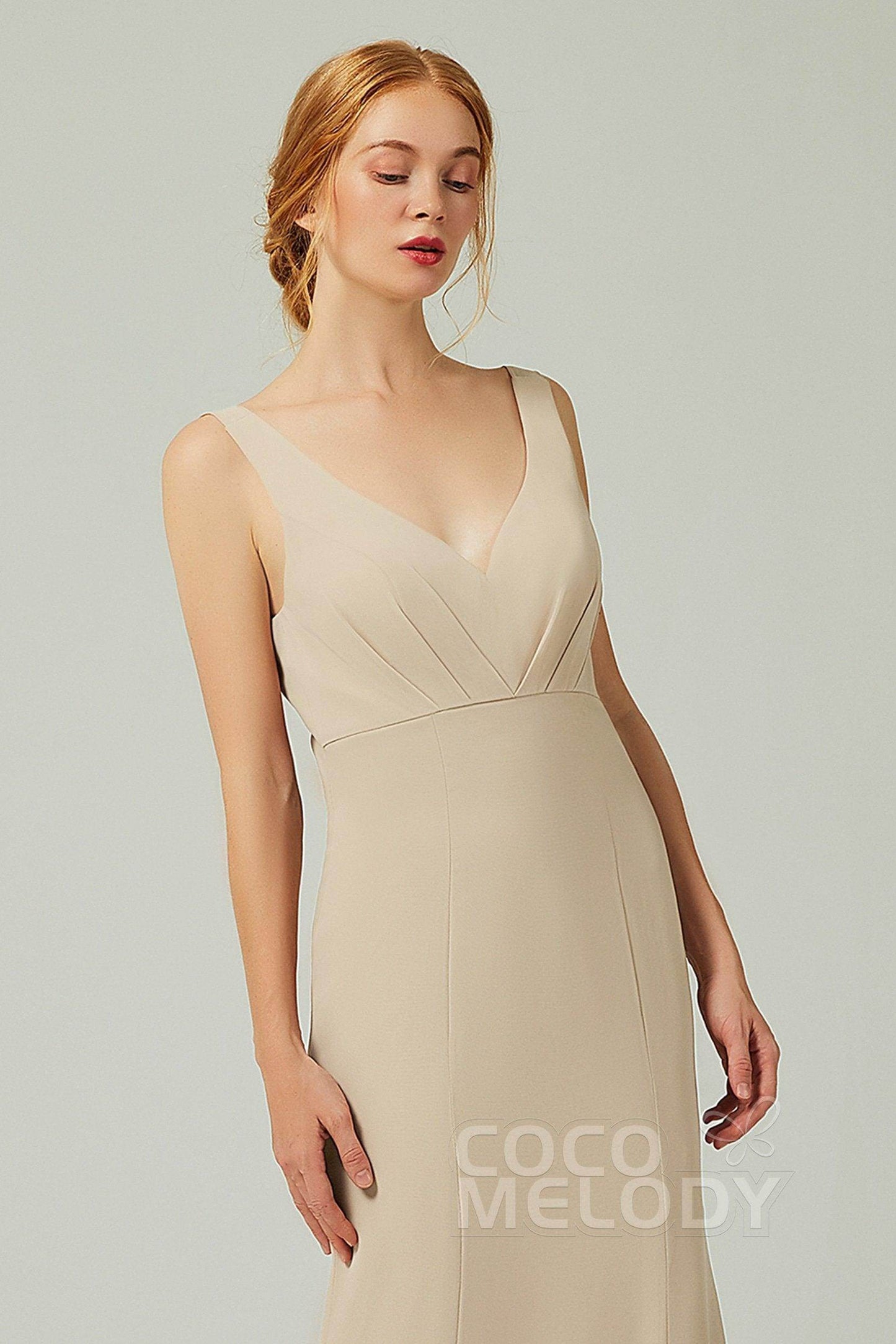 Sheath-Column Floor Length Chiffon Bridesmaid Dress CB0314 - COCOMELODY