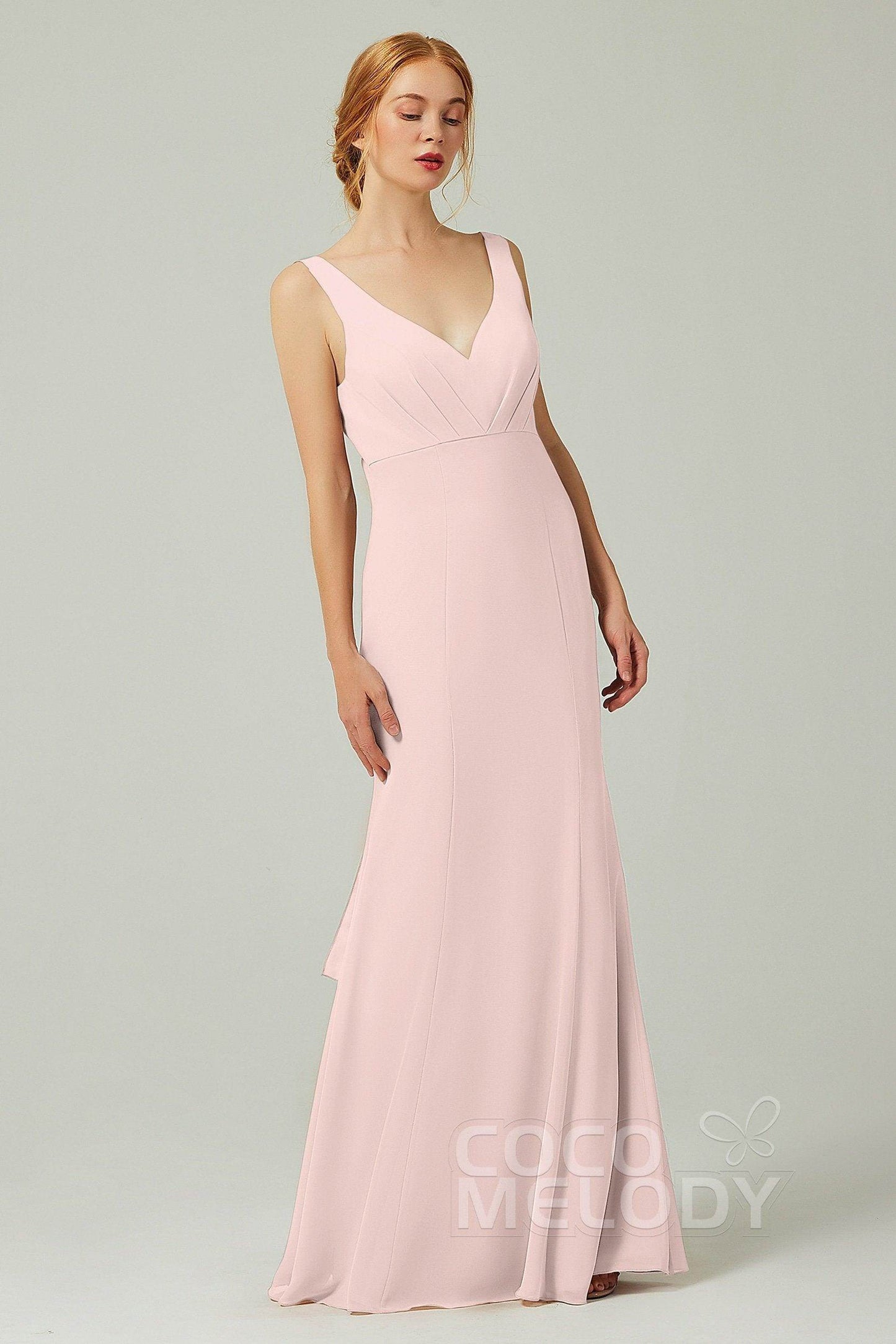 Sheath-Column Floor Length Chiffon Bridesmaid Dress CB0314 - COCOMELODY