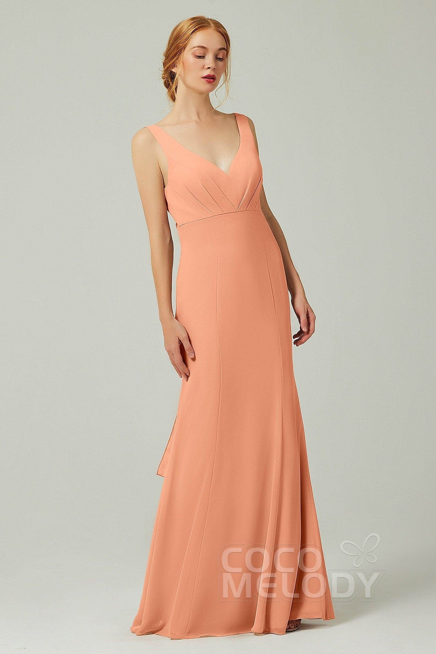 Sheath-Column Floor Length Chiffon Bridesmaid Dress CB0314 - COCOMELODY