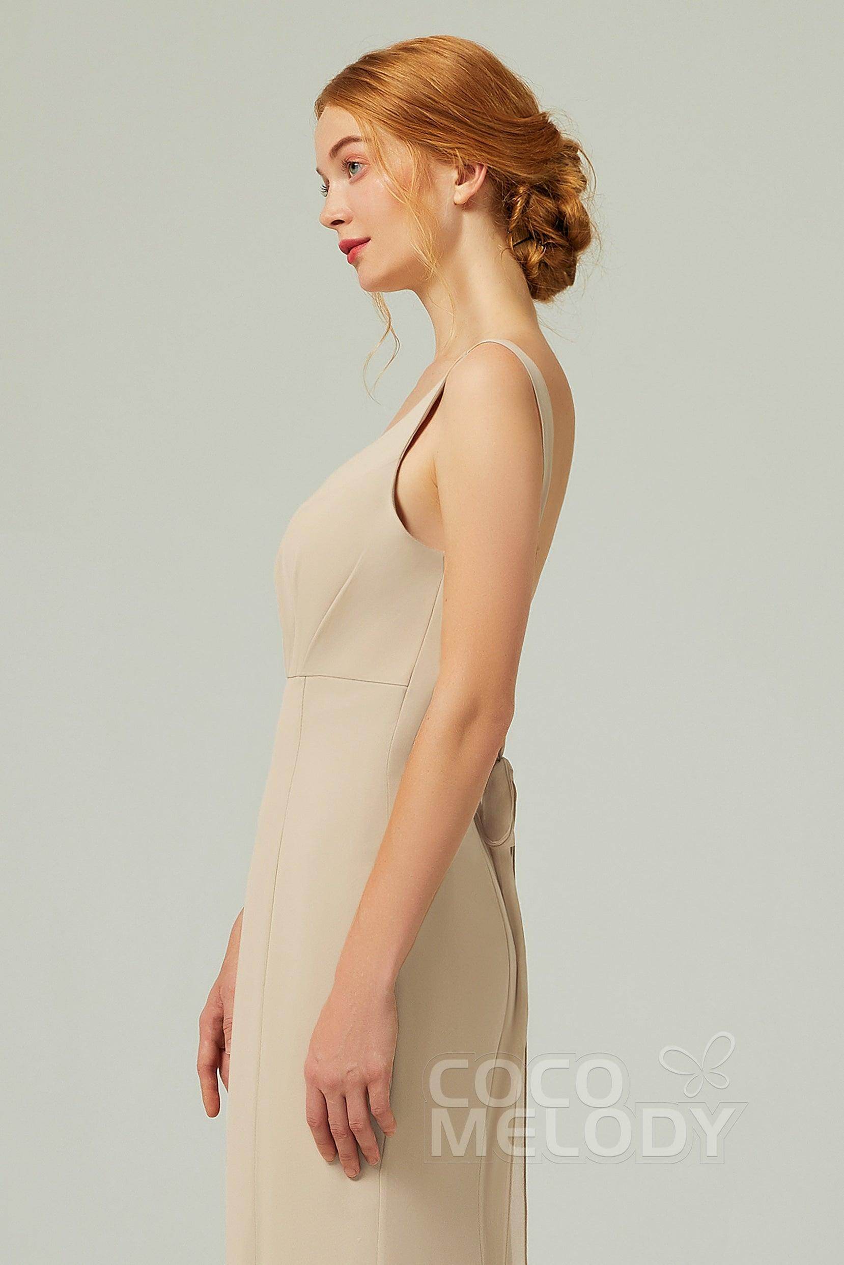 Sheath-Column Floor Length Chiffon Bridesmaid Dress CB0314 - COCOMELODY